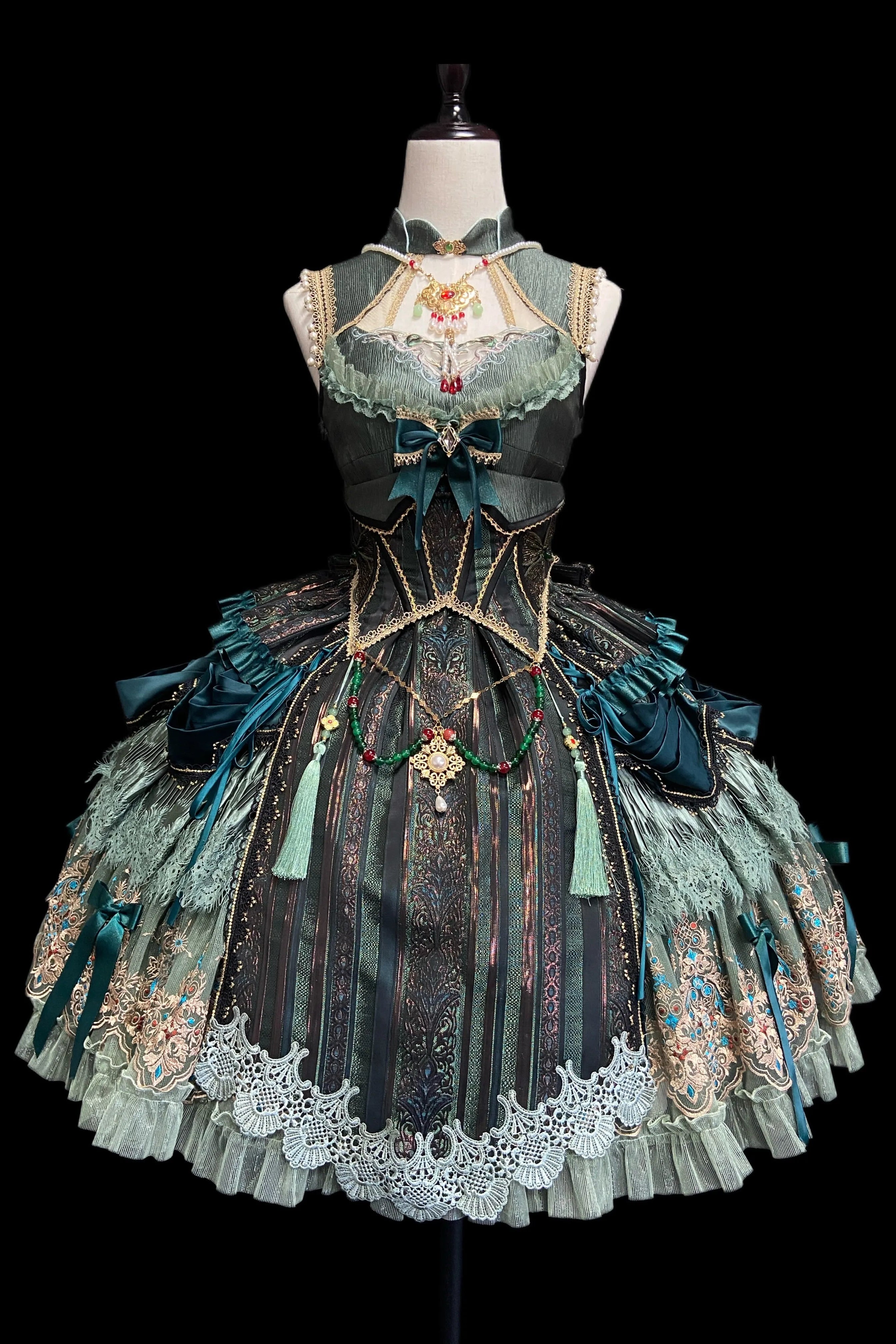 Candle Dragon Spirit Lolita Fantasy Green JSK Dress Set