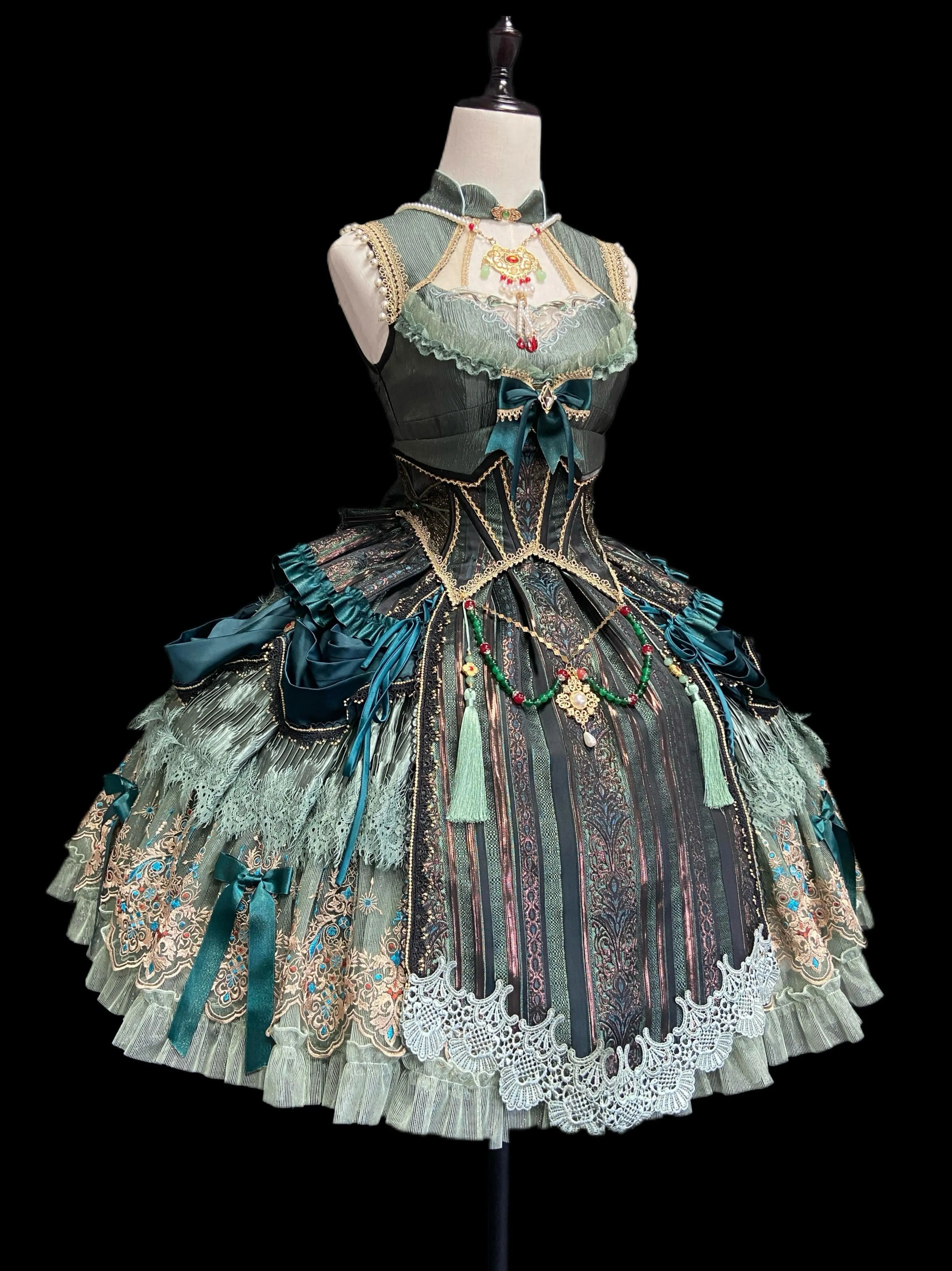 Candle Dragon Spirit Lolita Fantasy Green JSK Dress Set