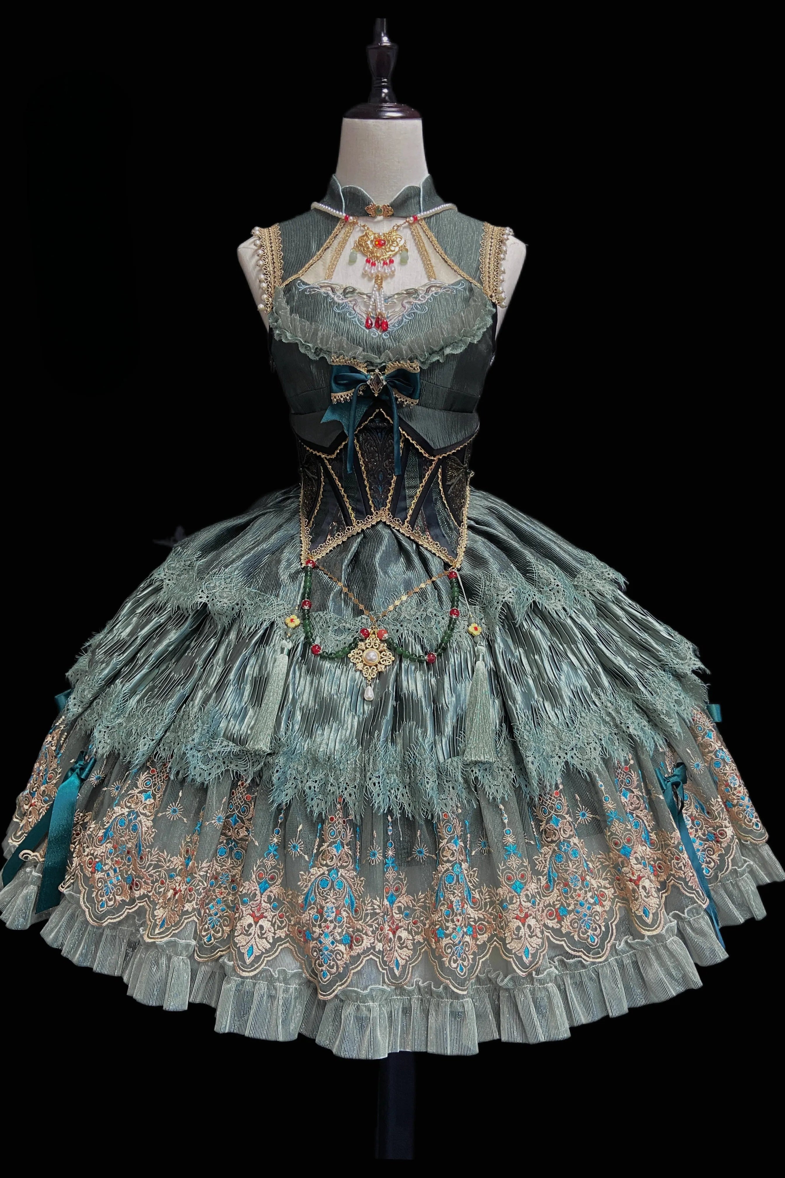 Candle Dragon Spirit Lolita Fantasy Green JSK Dress Set