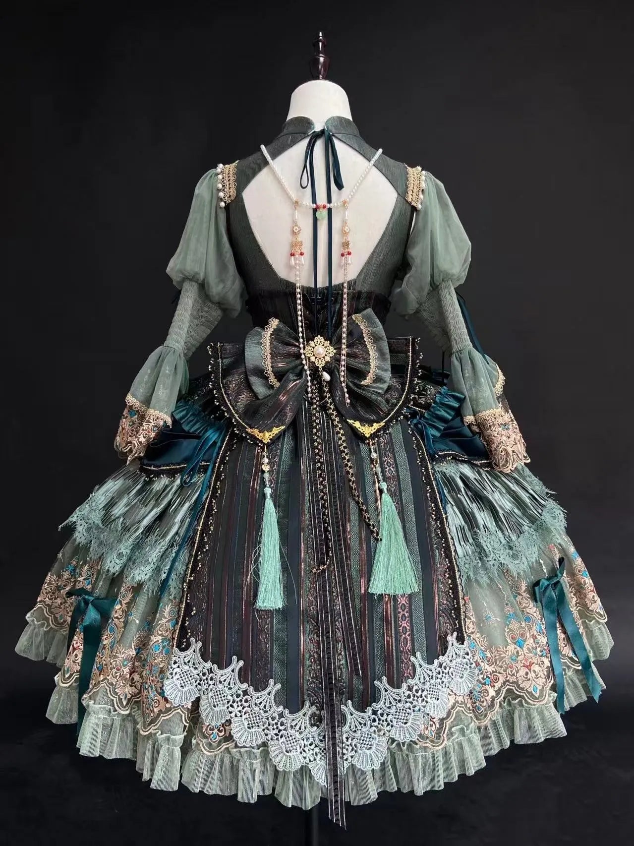 Candle Dragon Spirit Lolita Fantasy Green JSK Dress Set