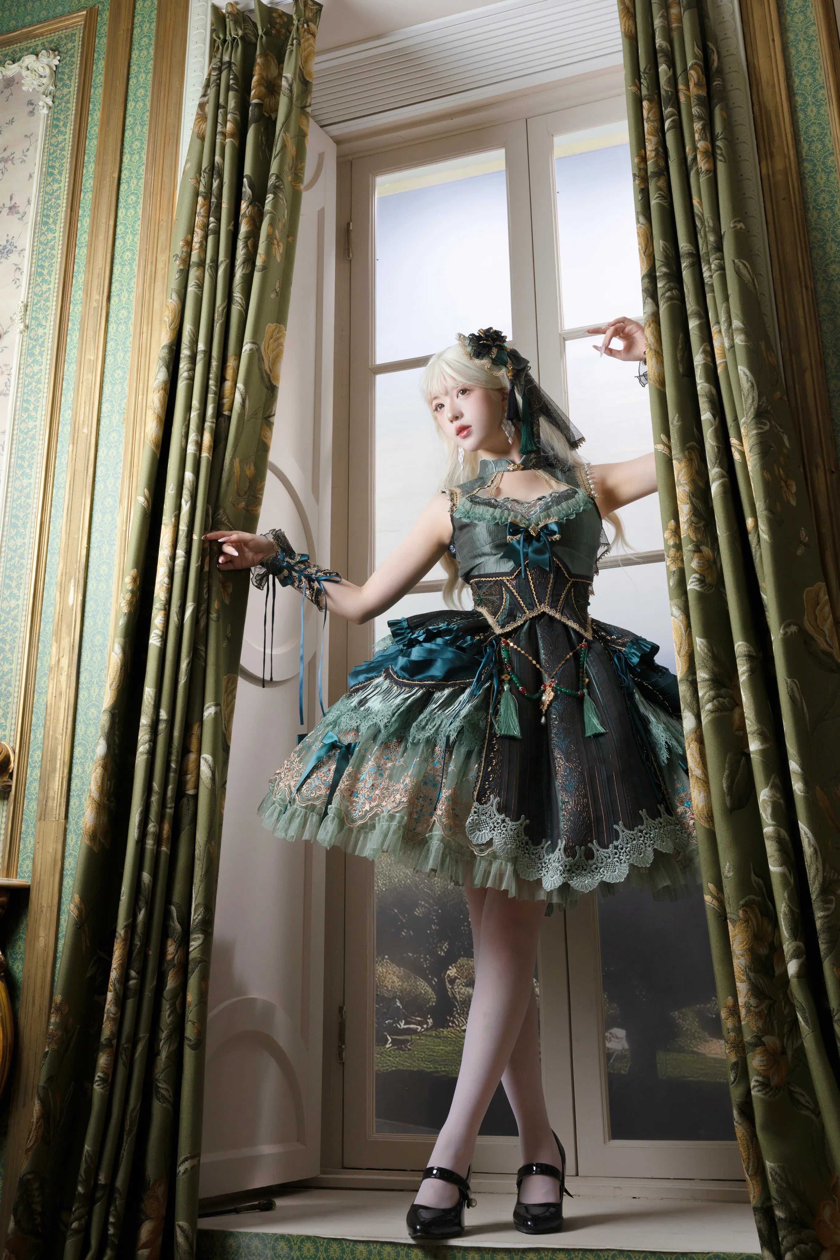 Candle Dragon Spirit Lolita Fantasy Green JSK Dress Set
