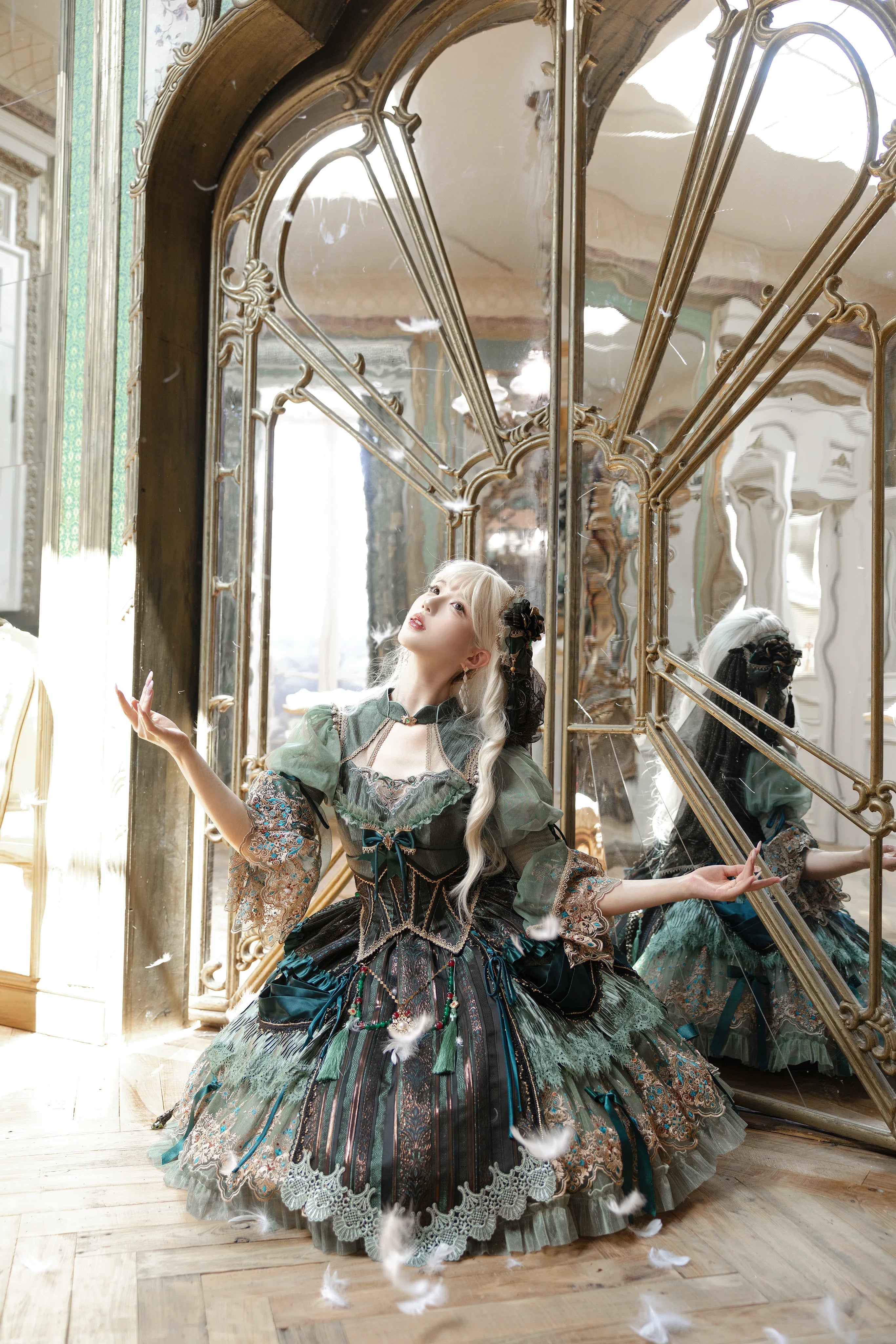 Candle Dragon Spirit Lolita Fantasy Green JSK Dress Set