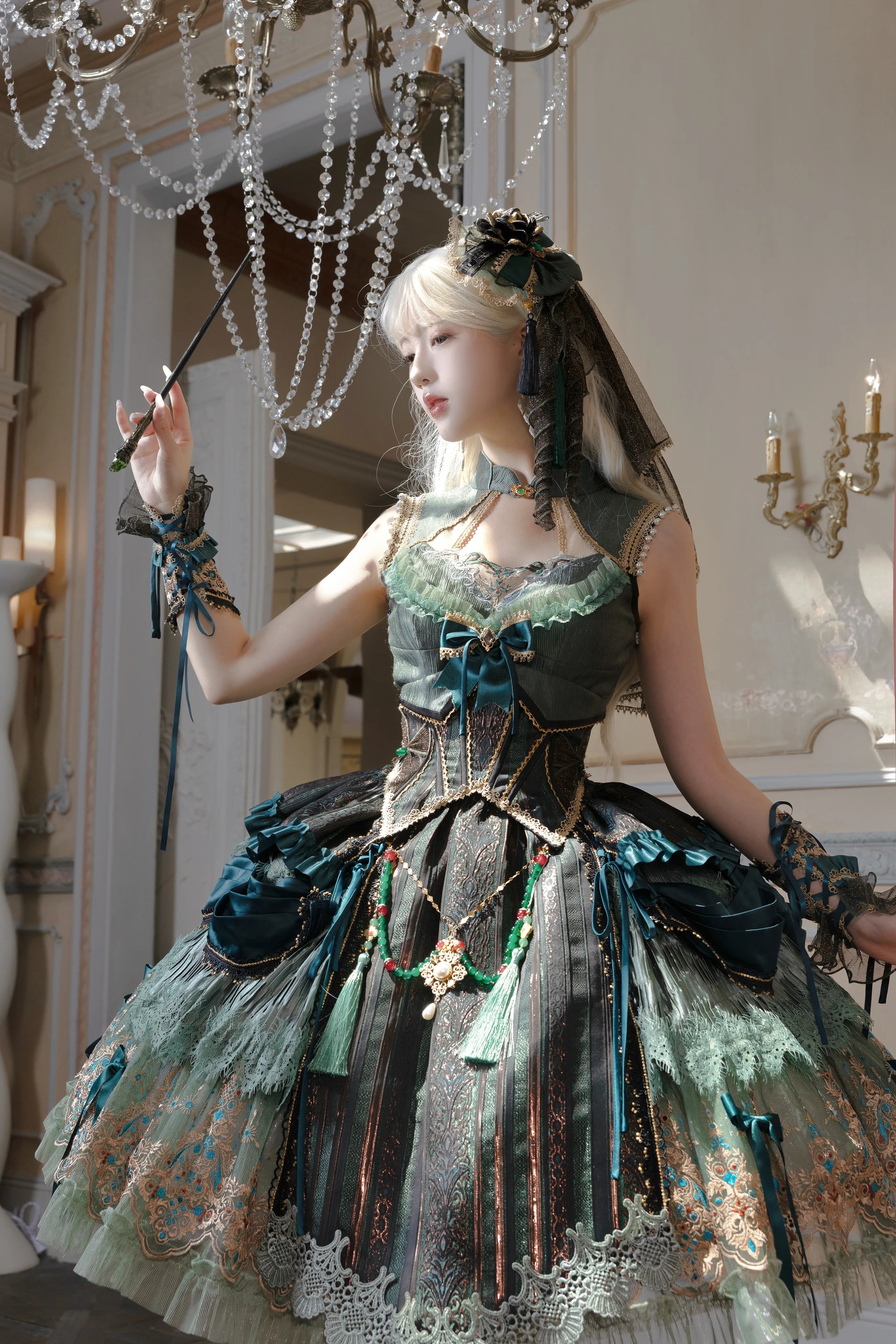 Candle Dragon Spirit Lolita Fantasy Green JSK Dress Set