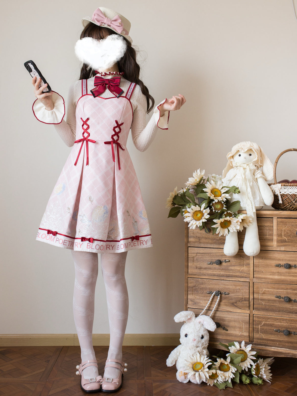 Poetic Bloom Lolita Sweet Fitted Waist Knit Inner JSK Dress