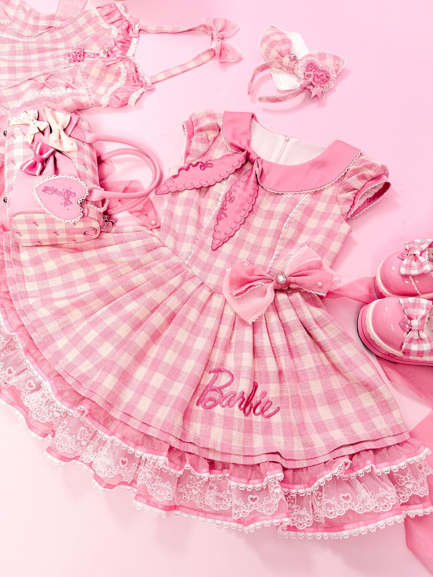 Dreamy Daydream x Barbie Collab Lolita Halter Mini‑Sleeve OP Dress