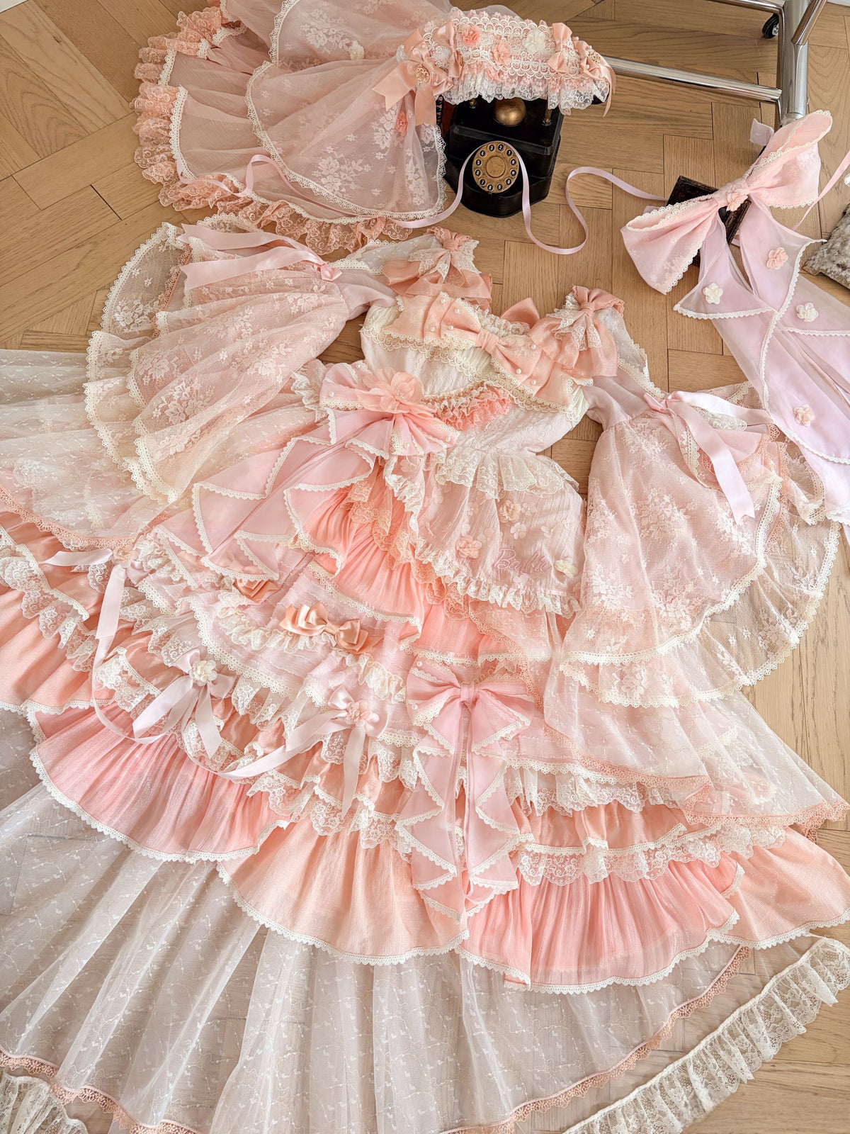 Cream Peach Princess x Barbie Collab Original Lolita Bridal OP Dress