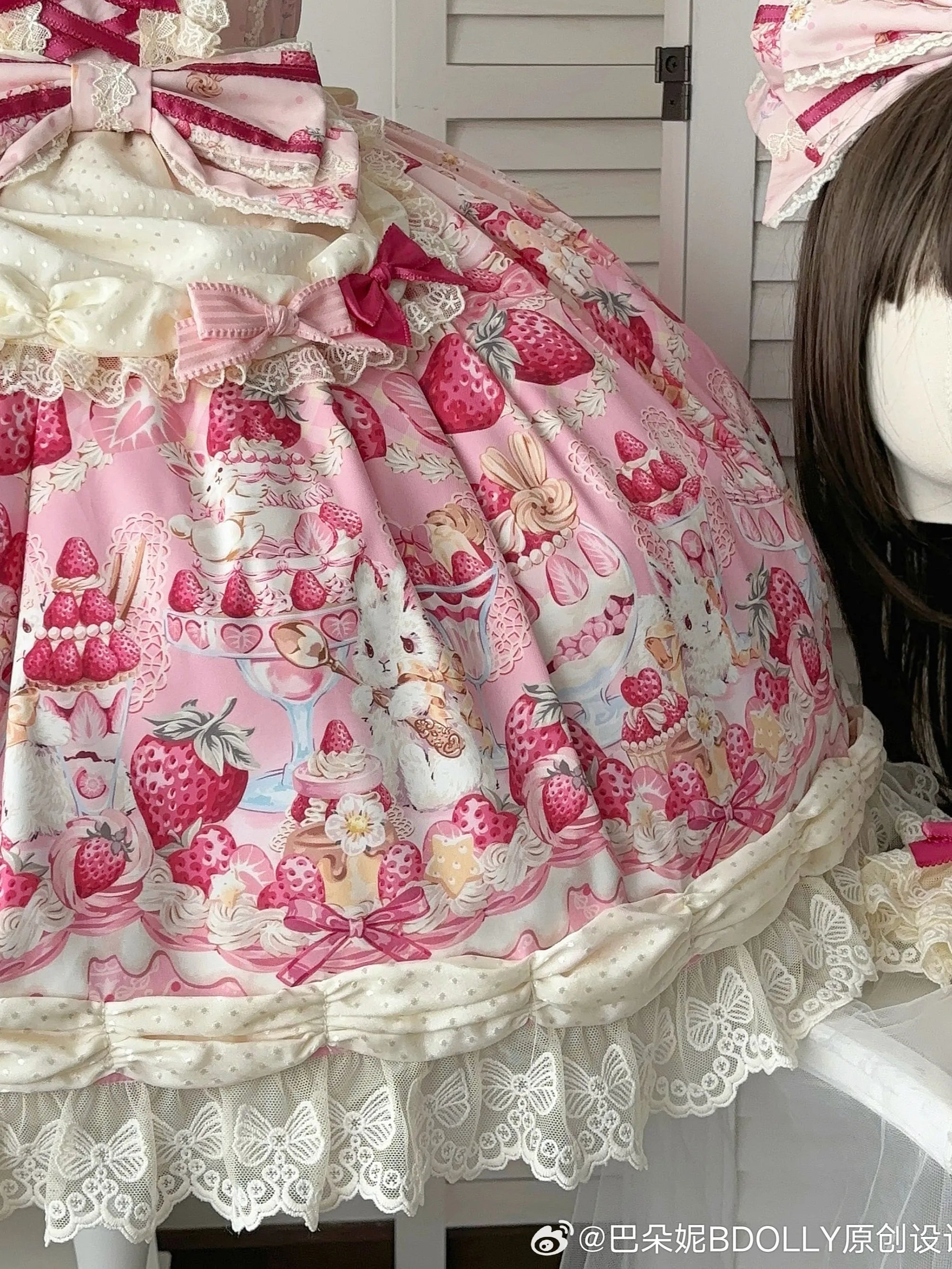 Parfait Dessert Bunny Sweet Cute Strawberry Print Embroidered JSK
