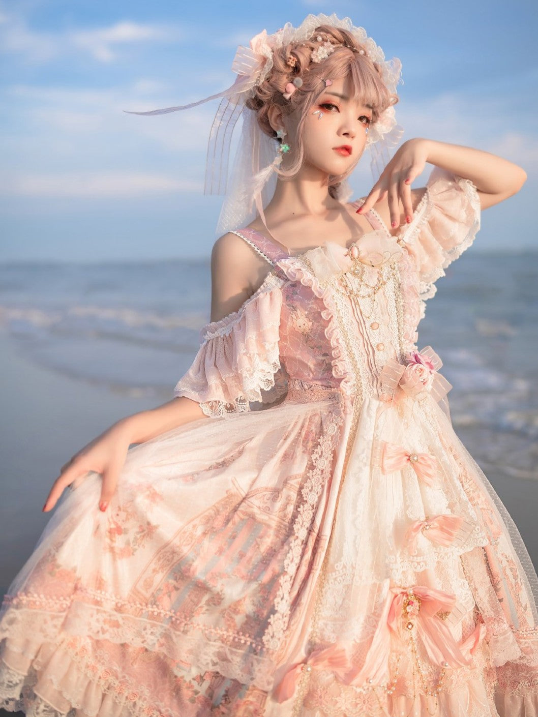 Moon Ballad Lolita Gorgeous Bridal Light Pink JSK Full Set
