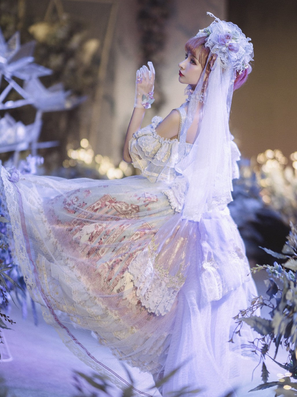 Moon Ballad Lolita Gorgeous Bridal Light Blue JSK Full Set