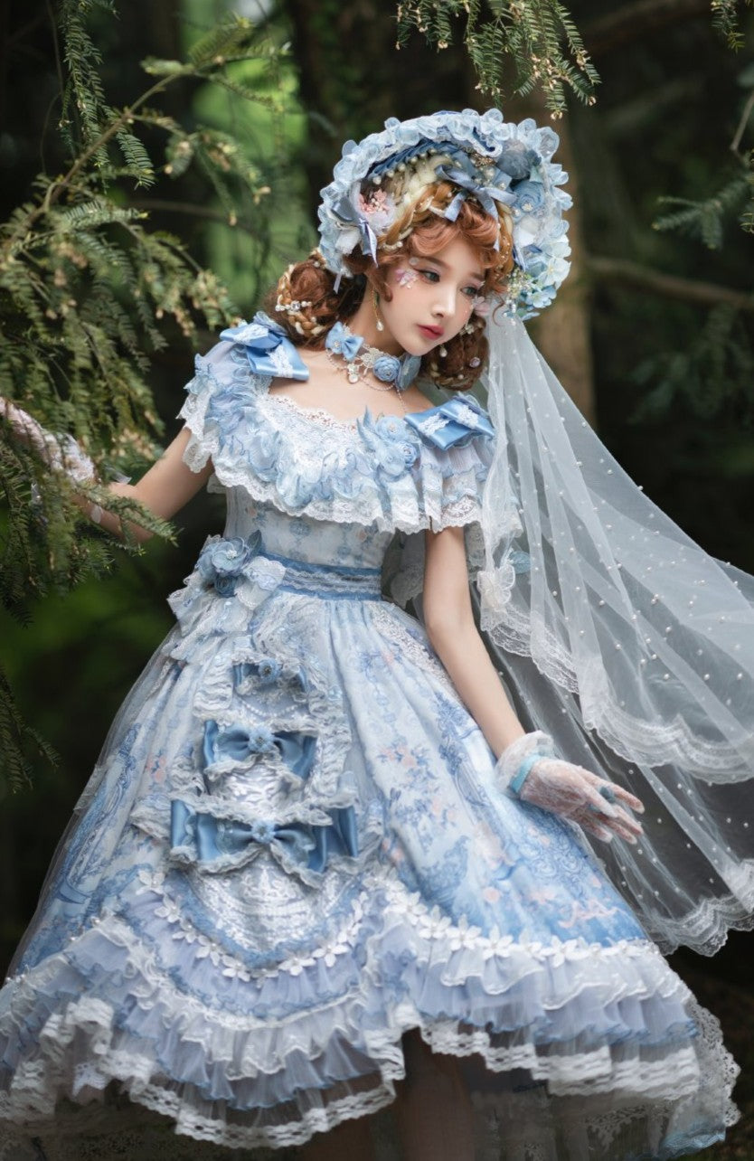 Key to the Secret Realm Lolita Gorgeous Classic Anniversary Blue Bridal Dress