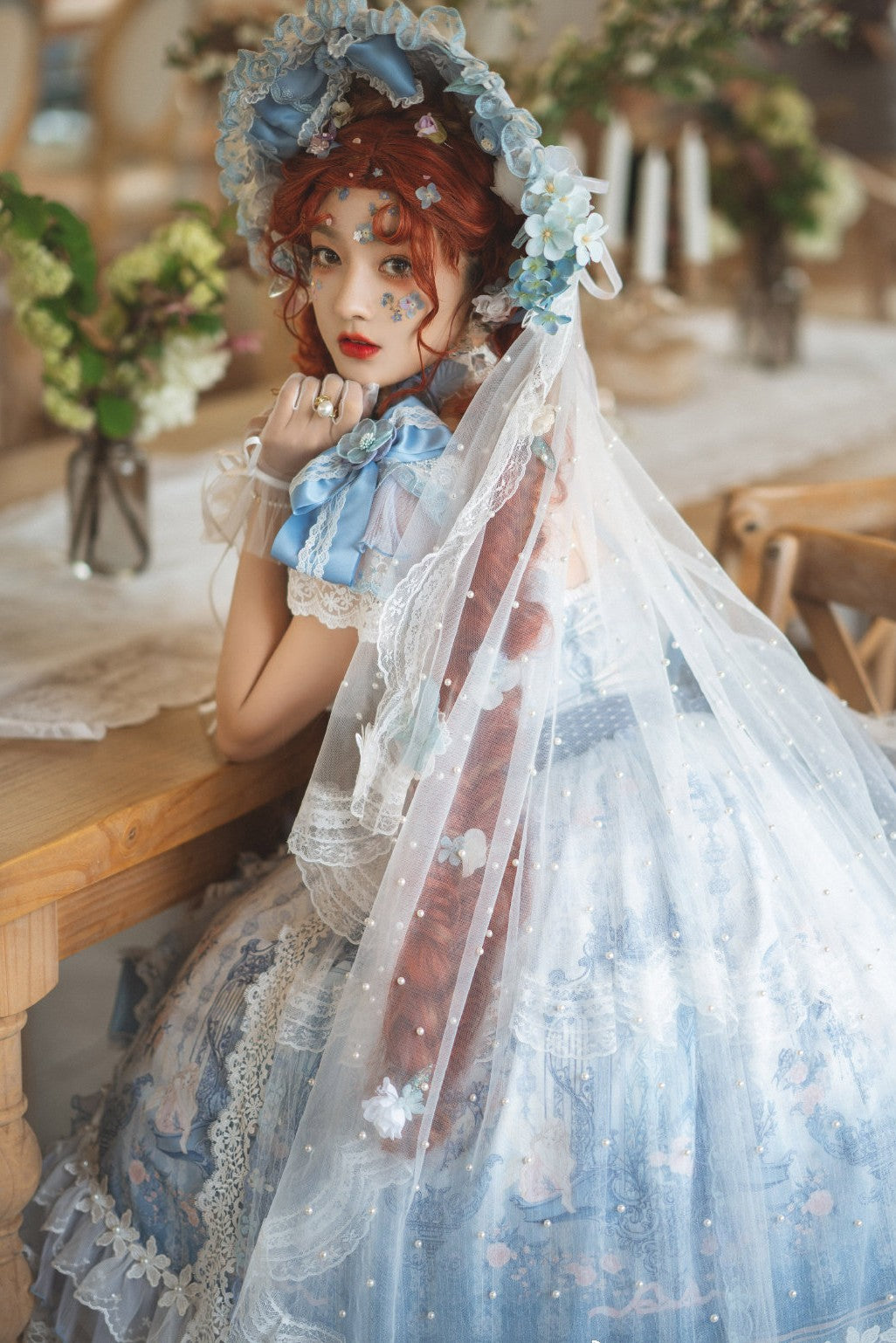 Key to the Secret Realm Lolita Gorgeous Classic Anniversary Blue Bridal Dress