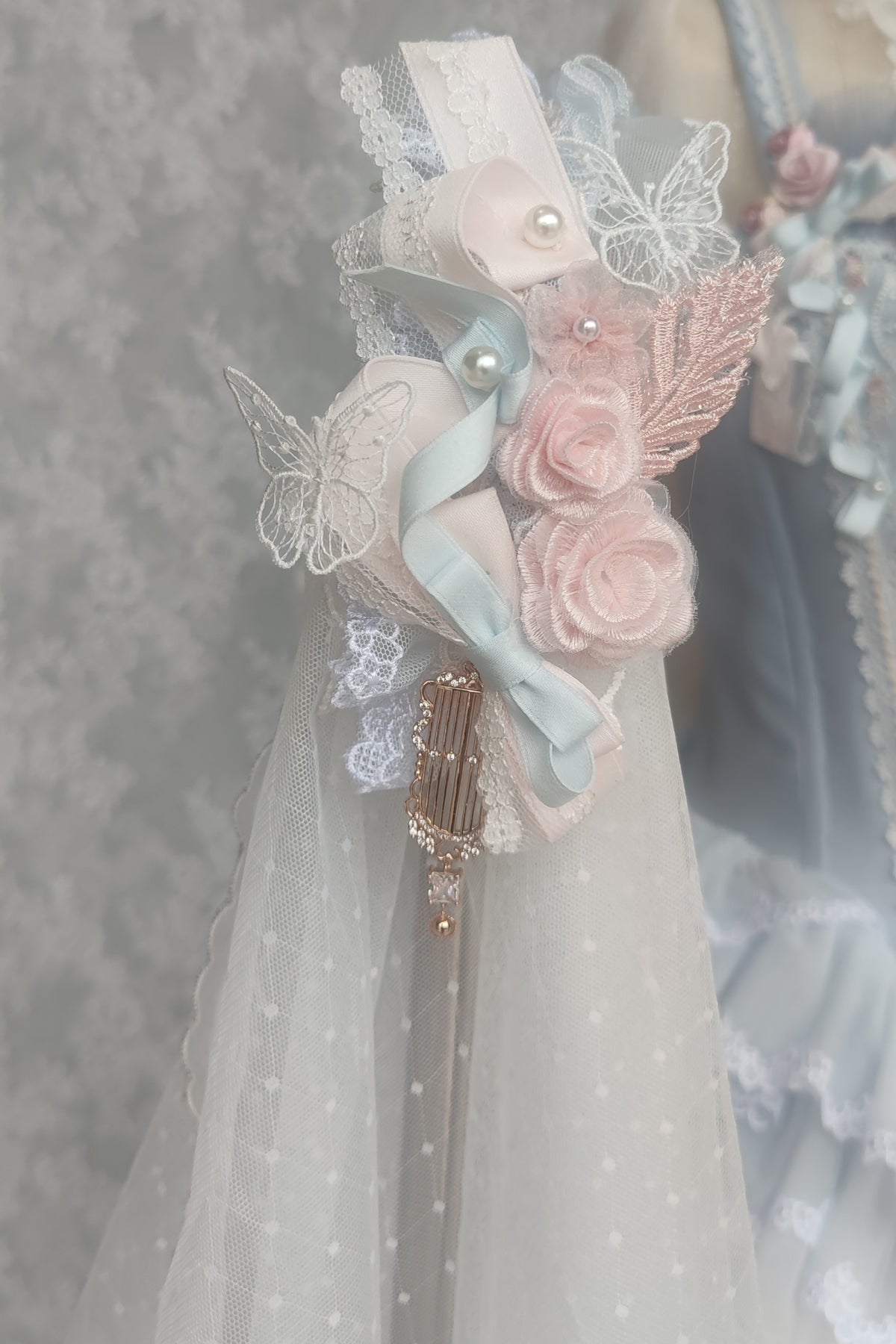 Dream Dance Lolita Bridal Embroidered Blue Boned Corset Dress