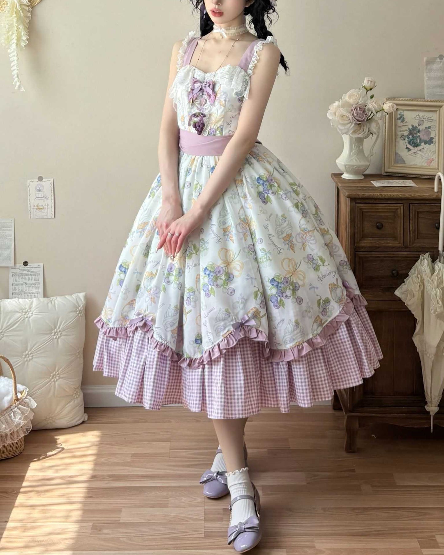 Lolita Blueberry Print Long JSK Dress LC1007