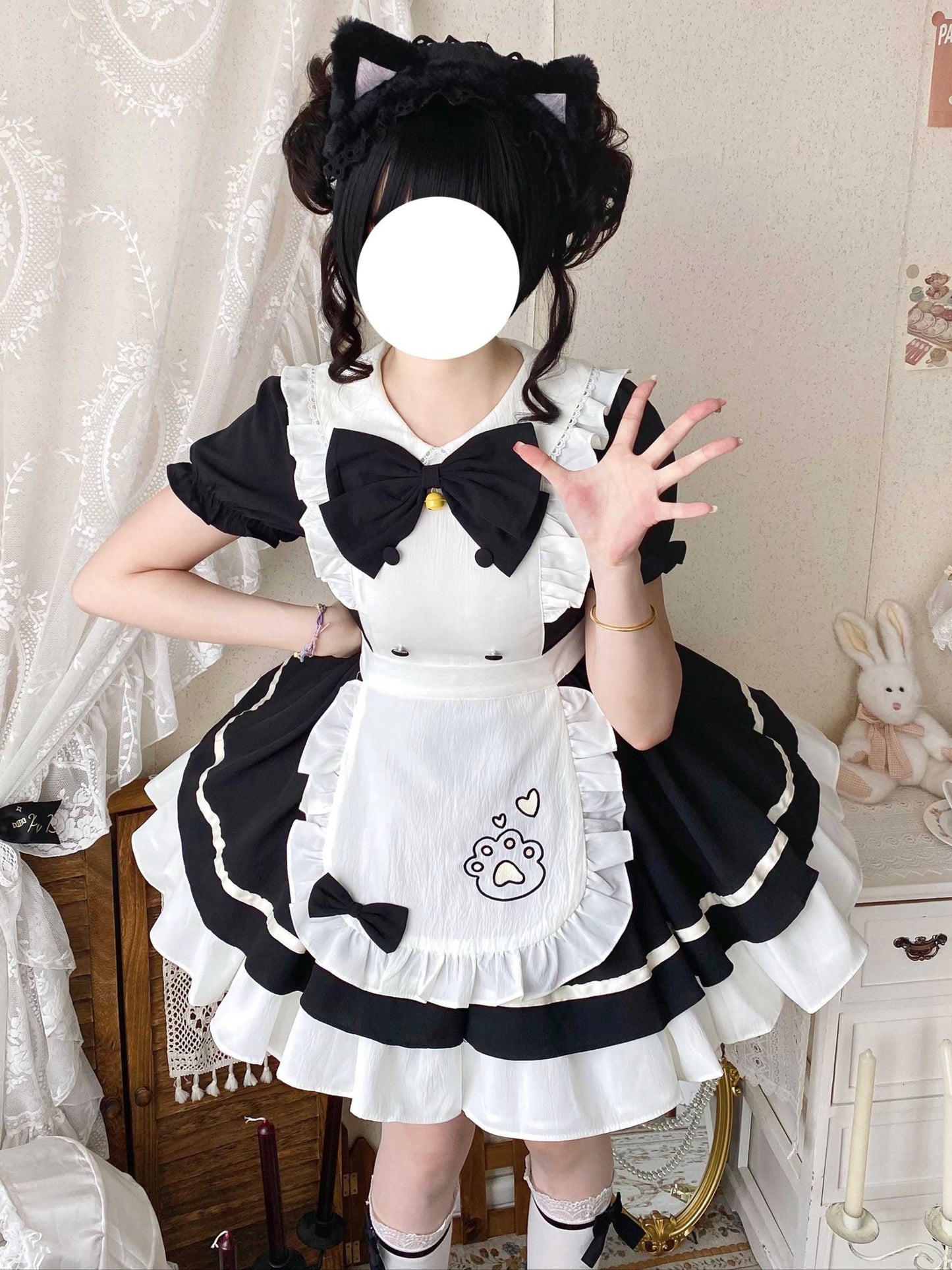 Lolita Kawaii Puppy Print OP Maid Dress LE1043