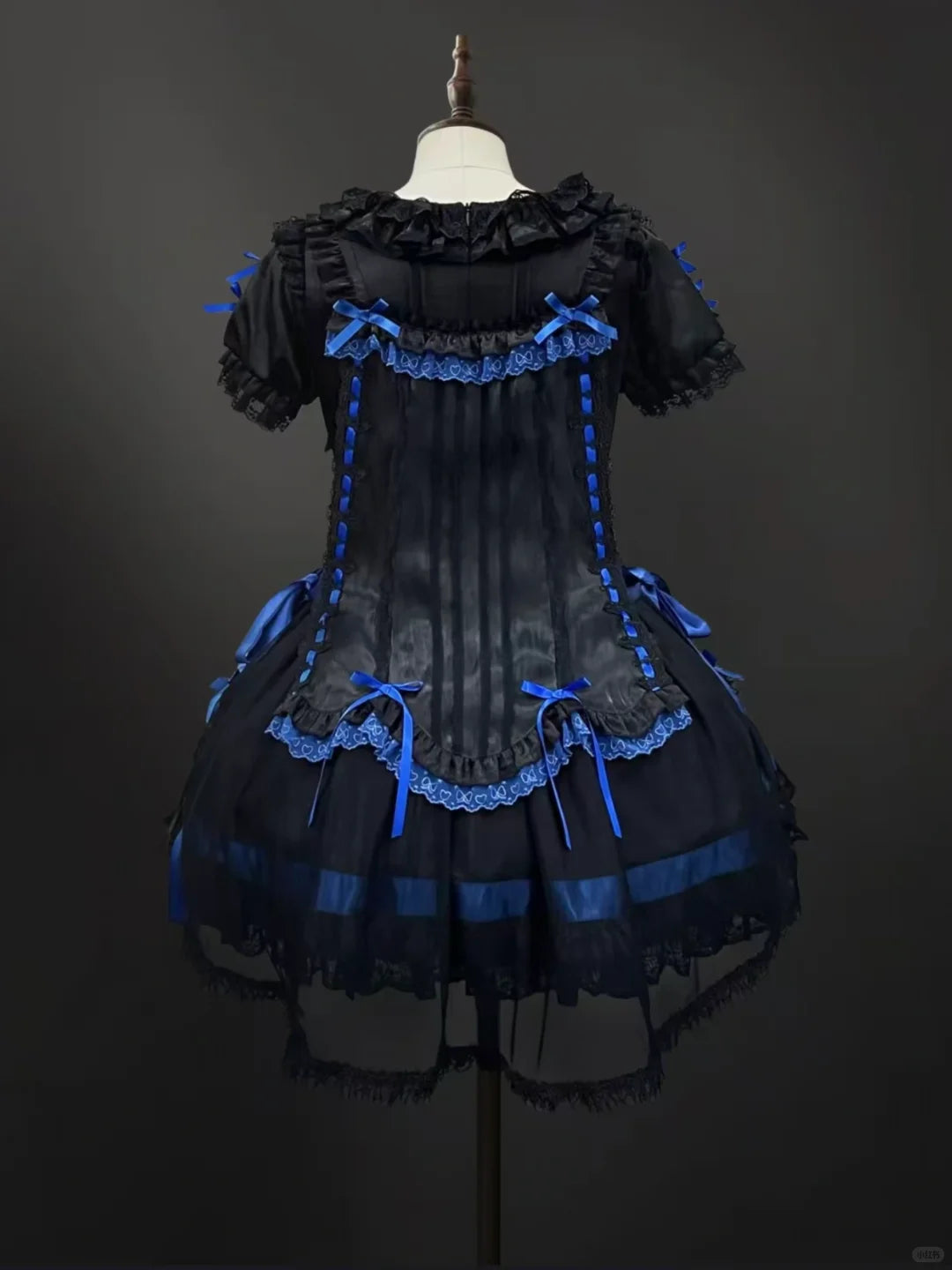 Strawberry Heart Bone Black and Blue Gothic Lolita OP Dress