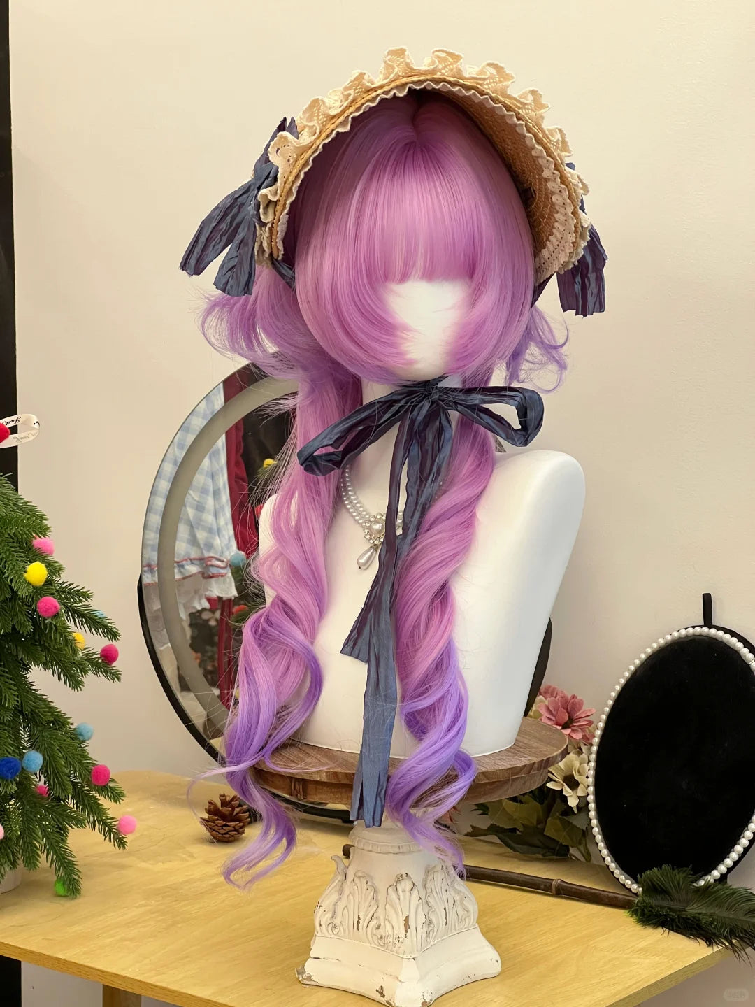 Longue Perruque Méduse Ondulée Dégradé Rose au Violet Cheveux Doux