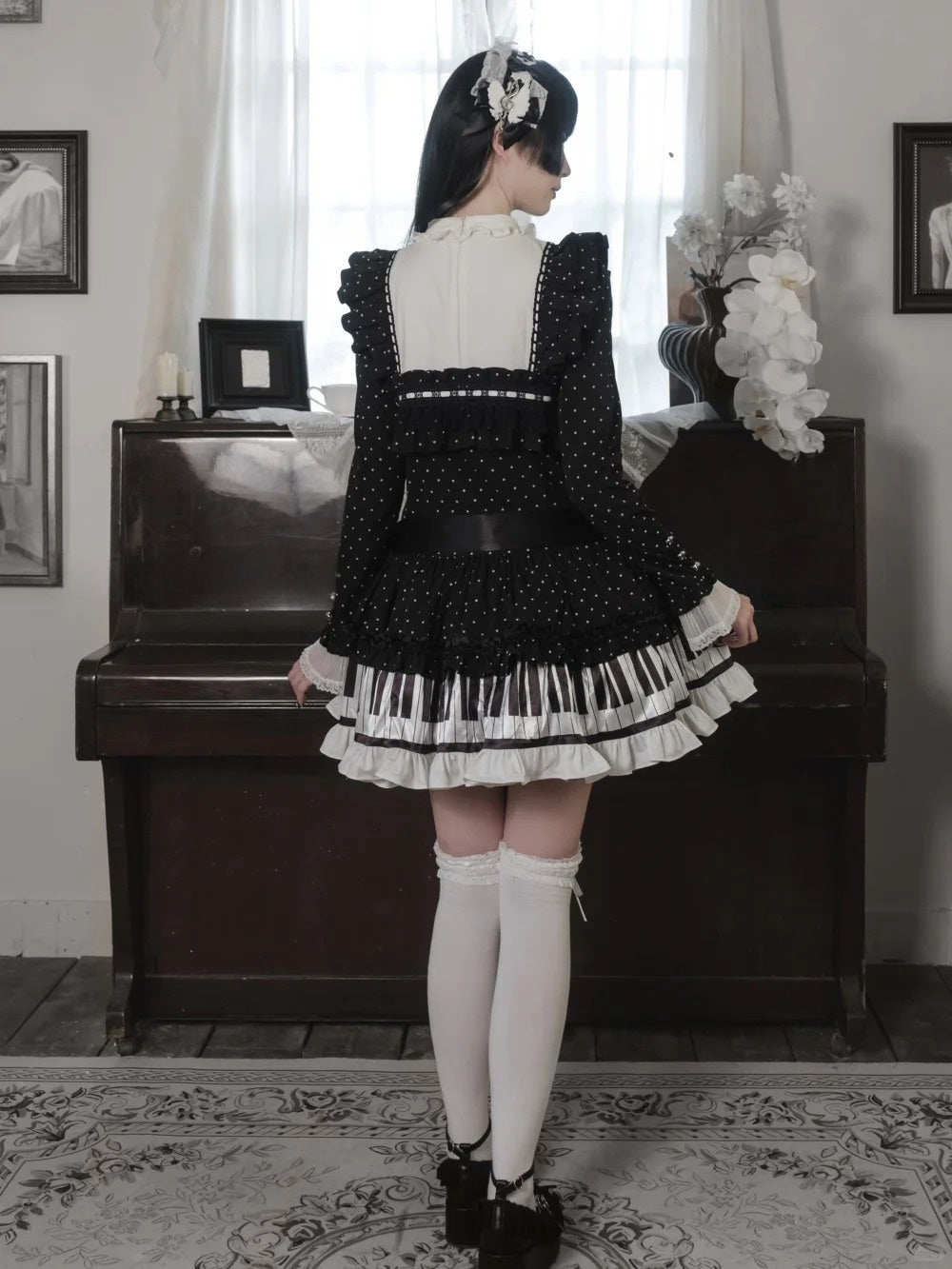 lvory & Eboony Piano Keys Black & White Gothic Waistless Flutter Doll Dress