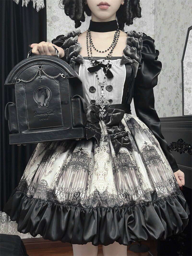 Gothic Lolita Skull Tombstone Shaped Doll Bag