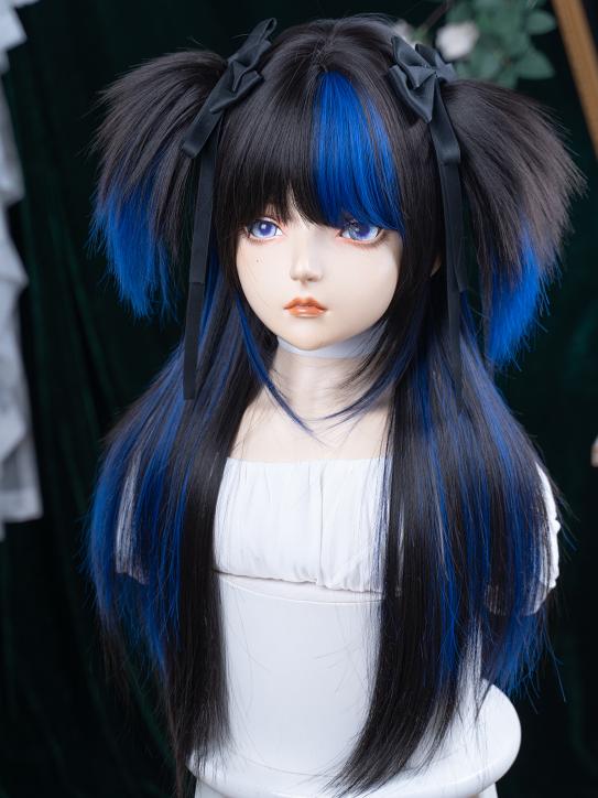Ultramarine Highlights Long Black Curly Wig