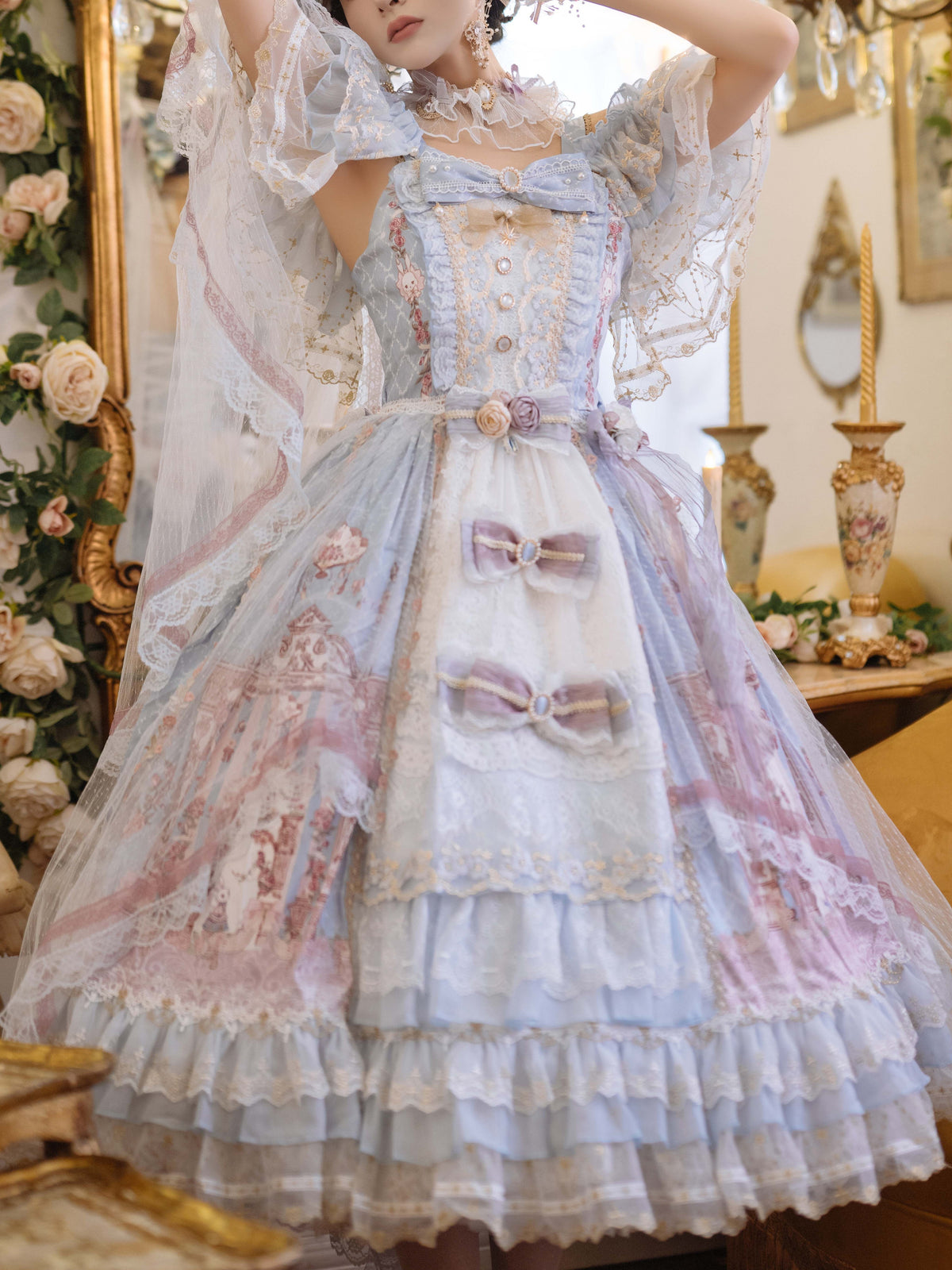 Moon Ballad Lolita Gorgeous Bridal Light Blue JSK Full Set