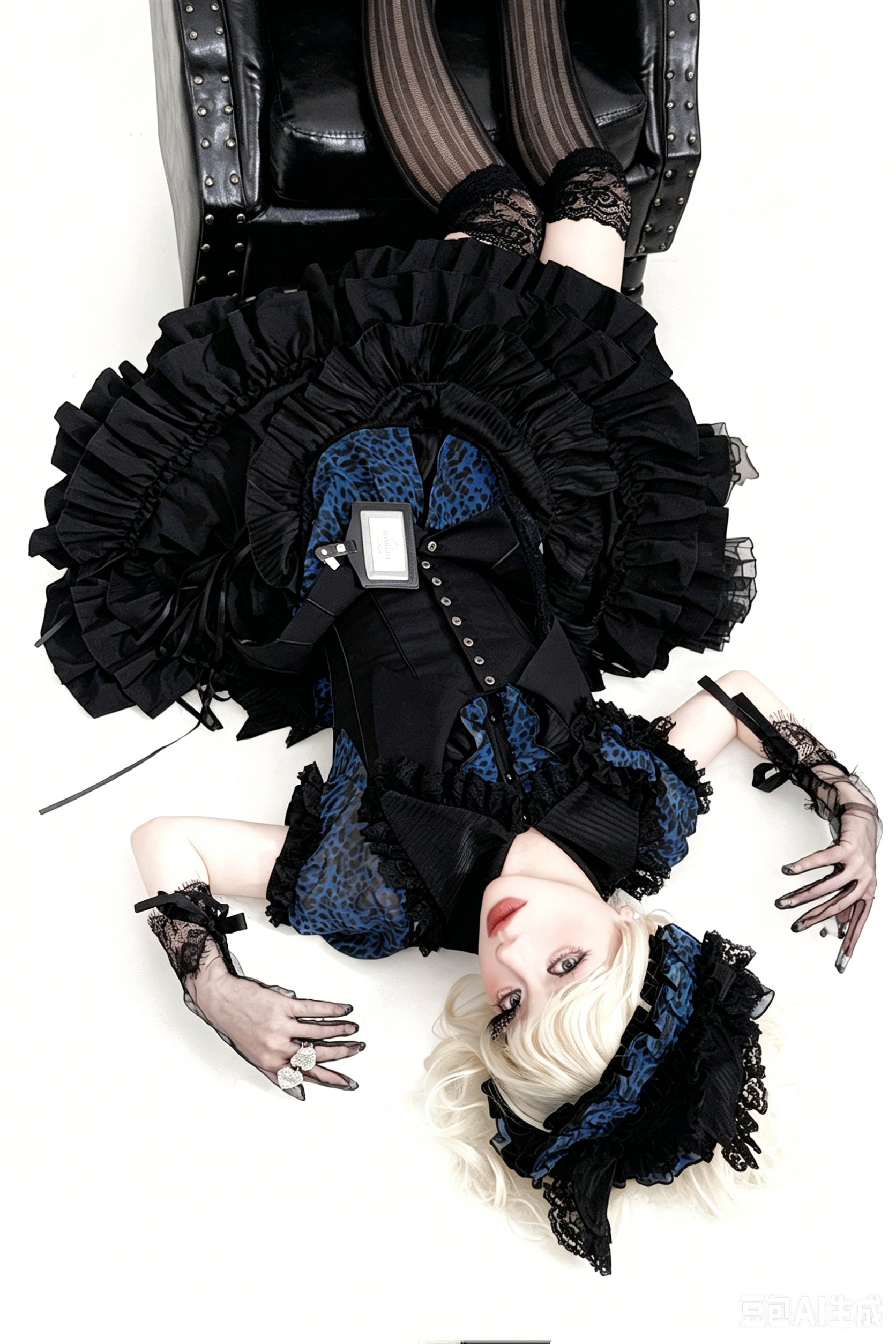 Bengal Cat Gothic Lolita Blue Blouse & Skirt Set