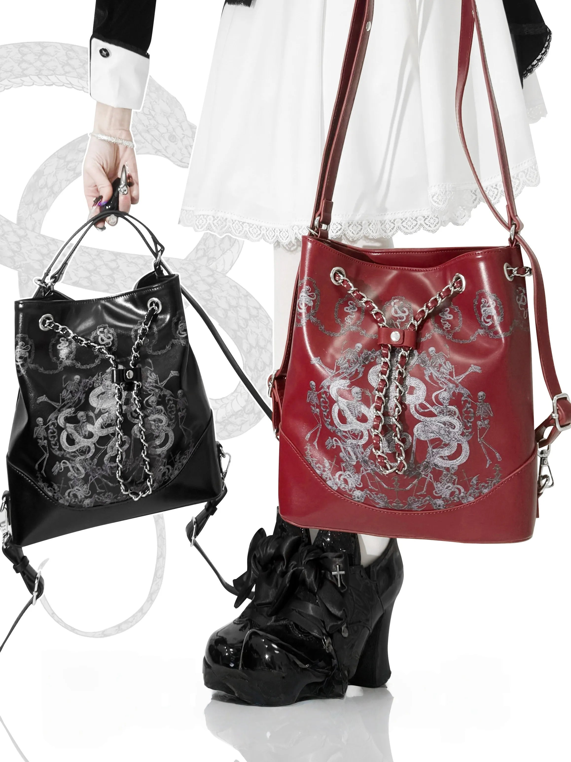 Snake Bone Hell Gothic Small Ita Underarm Shoulder Bag