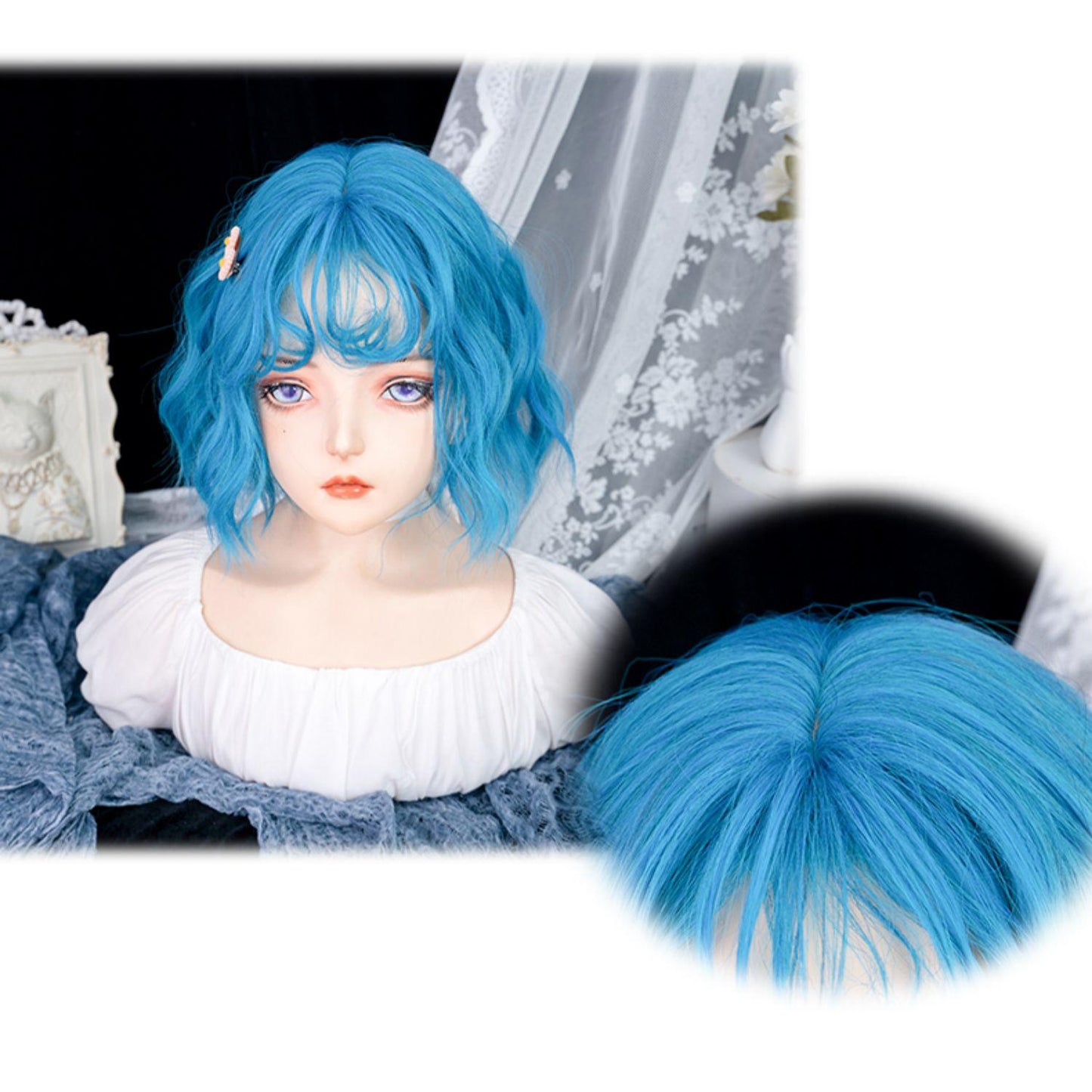 Neon Blue Short Curly Punk Wig LE7023