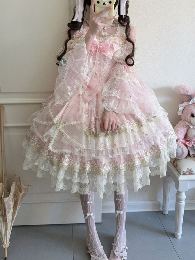 Lolita Pink Intricate Lace Embroidered JSK Dress LS1003