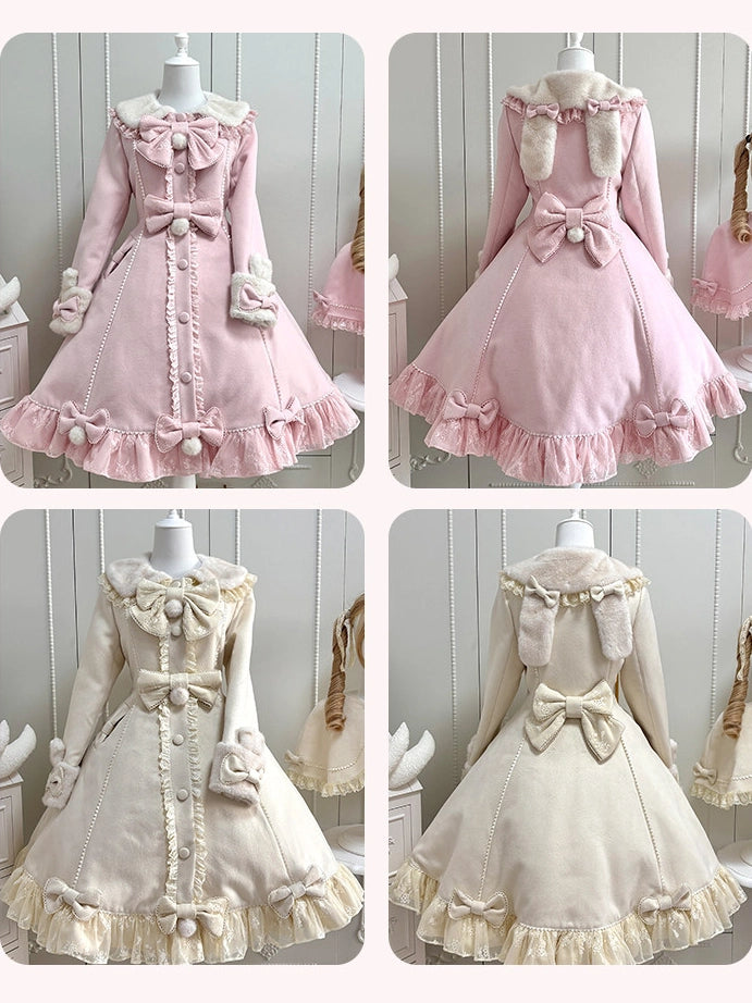 Nico Rabbit Lolita Original Autumn & Winter Sweet Style Pink Woolen Coat Outerwear