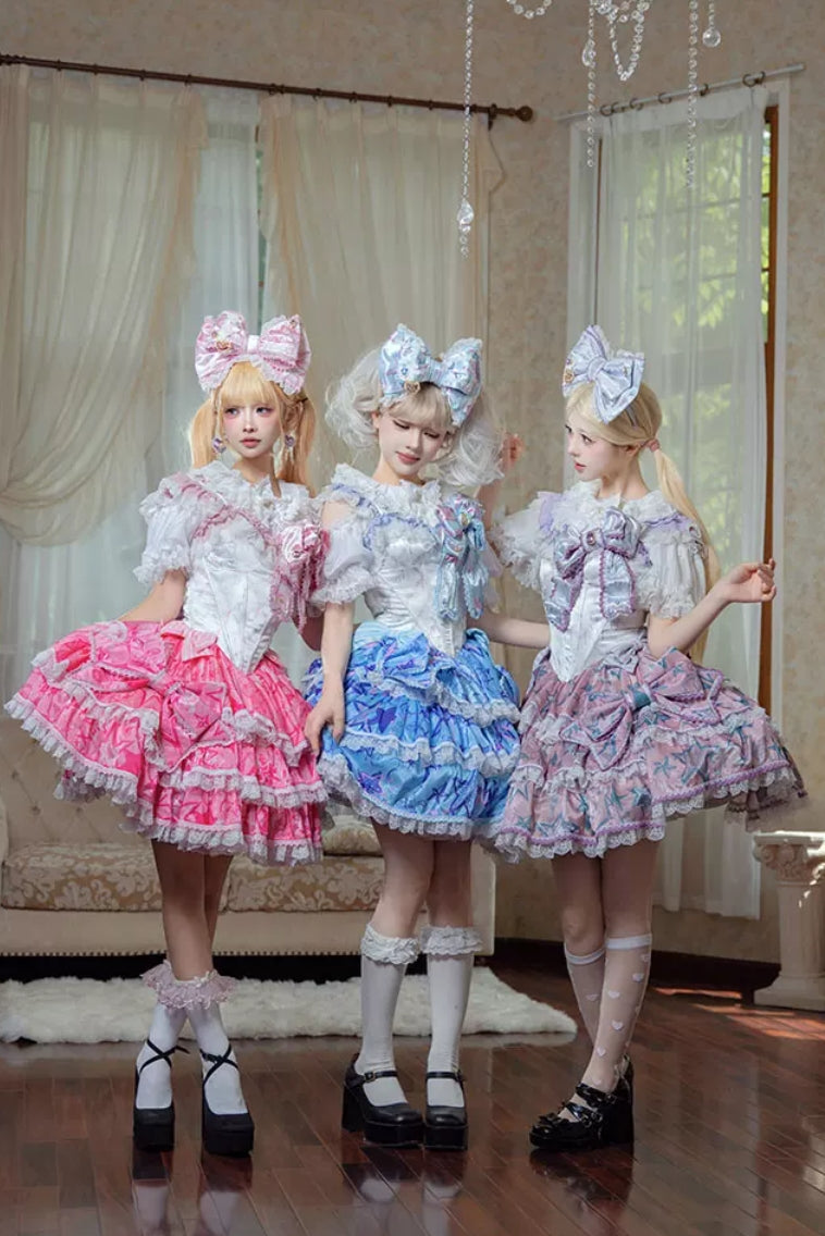 Sweet Fish Bone Print Ruffle Lolita JSK Dress