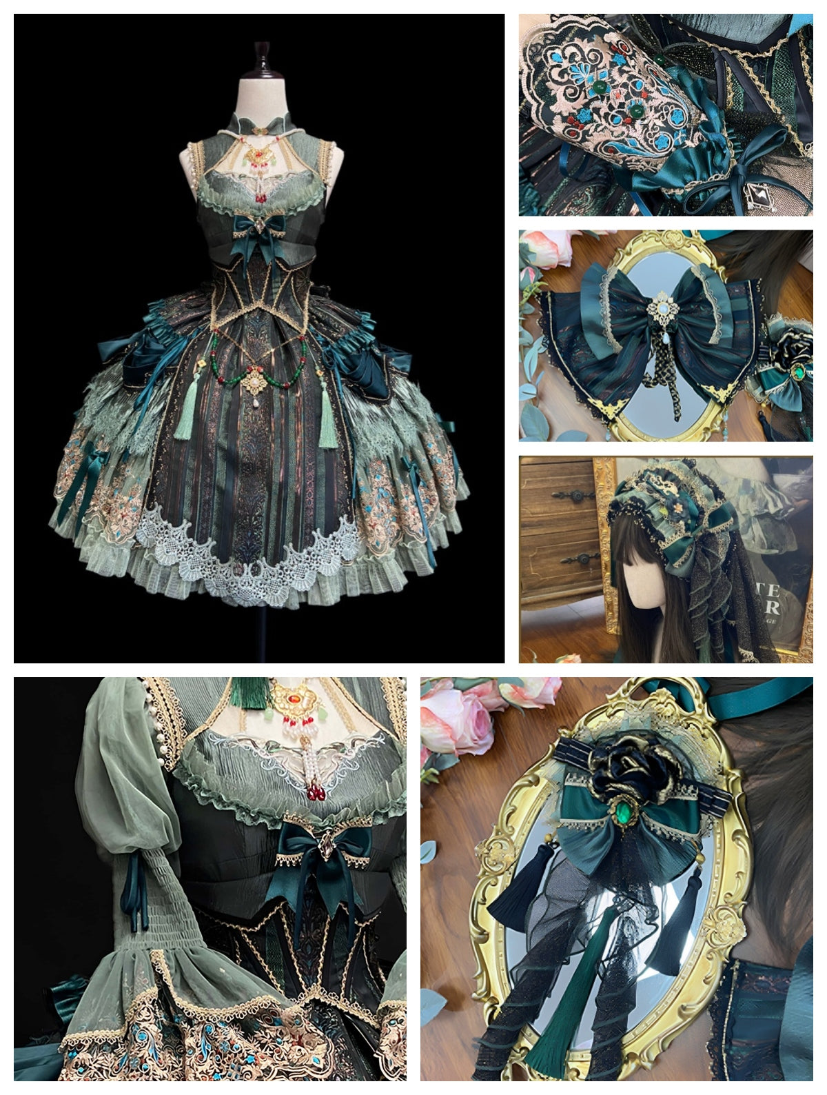 Candle Dragon Spirit Lolita Fantasy Green JSK Dress Set