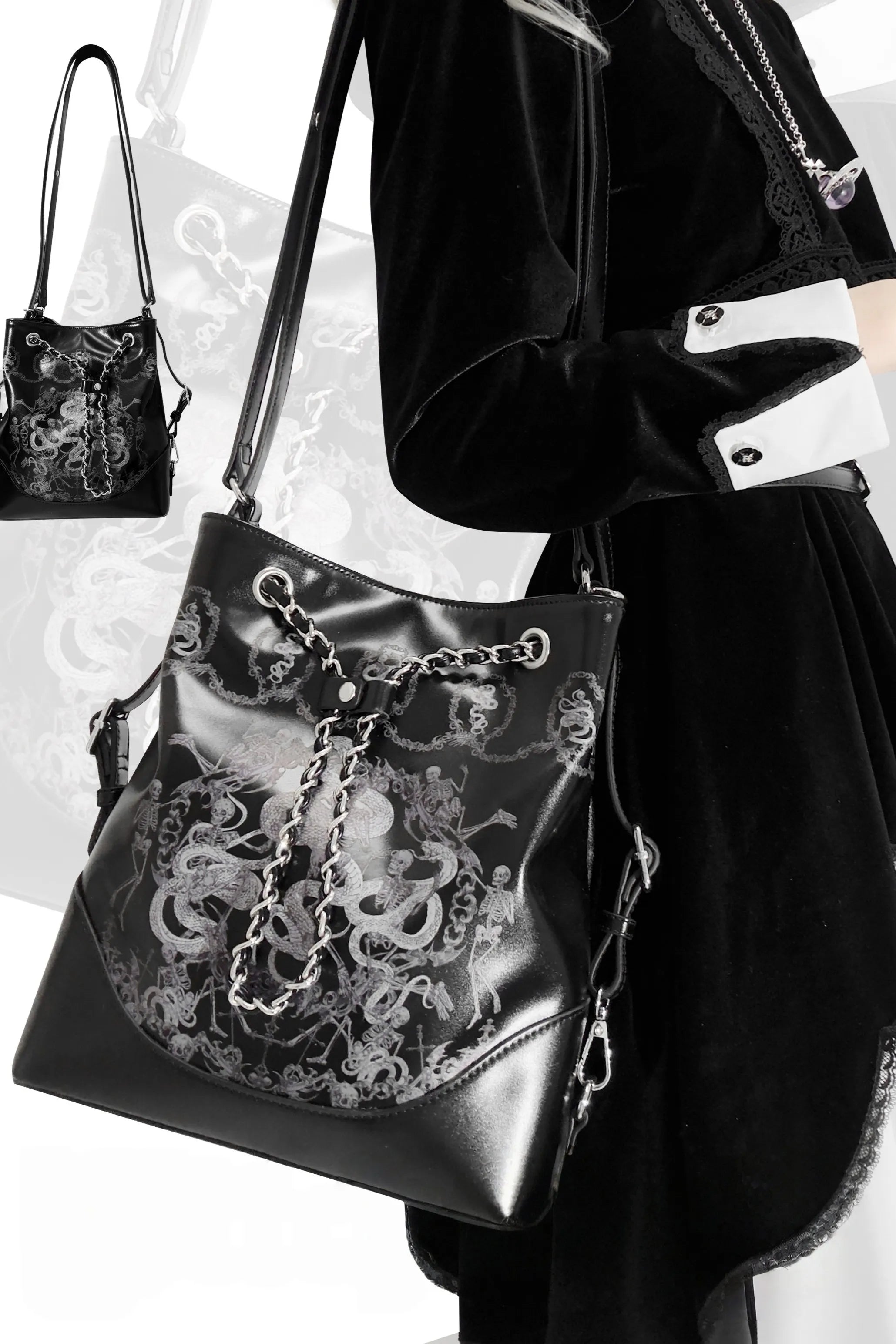 Snake Bone Hell Gothic Small Ita Underarm Shoulder Bag