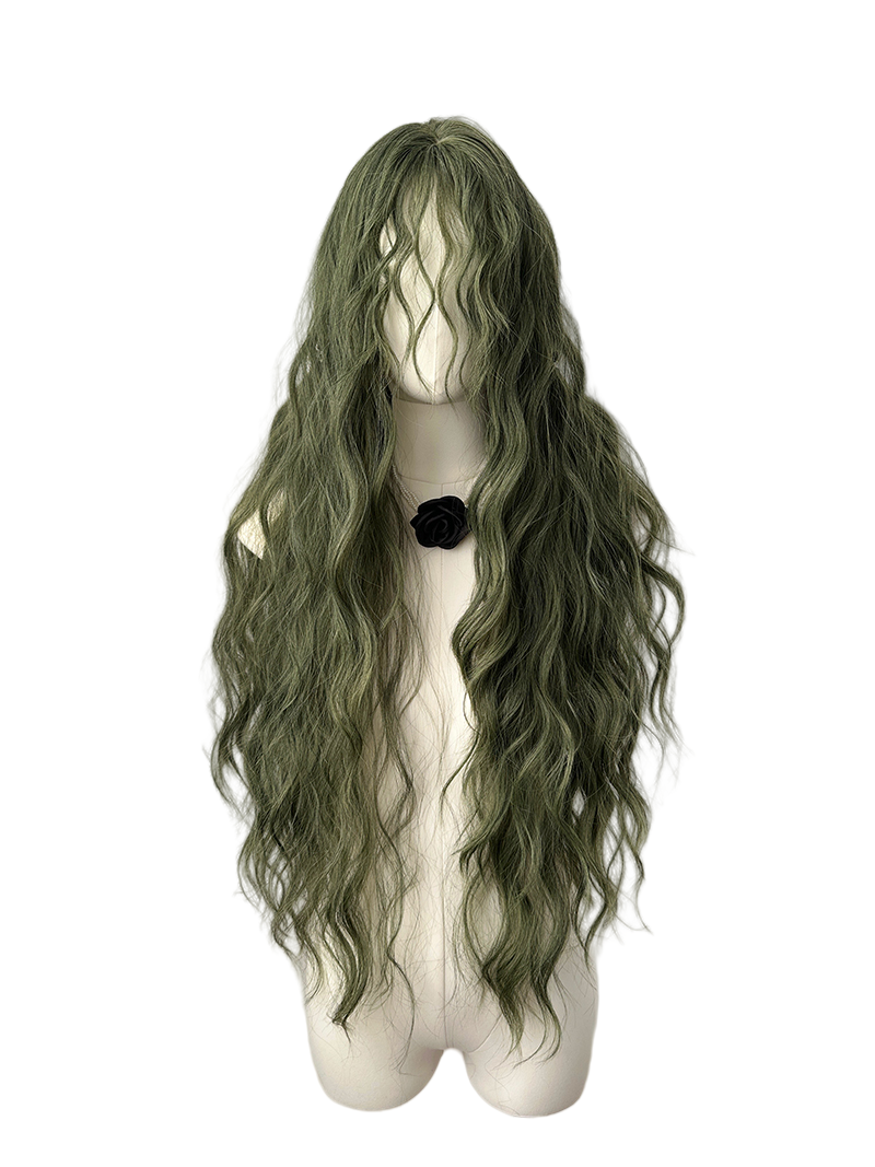 Long Moss Green Fairy Curly Wig