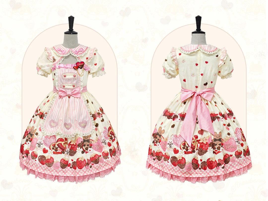 Stellar Mistfall Peach Berry Charm Sweet Lolita Daily Print OP Dress