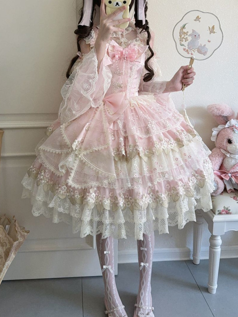 Lolita Pink Intricate Lace Embroidered JSK Dress LS1003