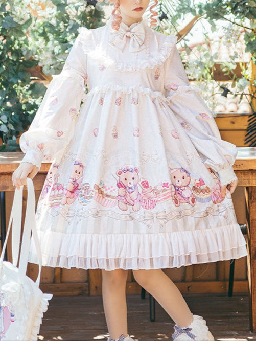 Lolita Cute Nurse Bear Print OP Dress LS1016