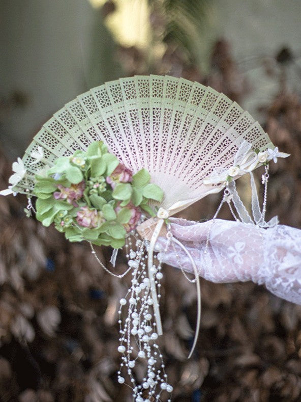 Falling Rain Wisteria Four Seasons Flower Lolita Handmade Classic Style Fan