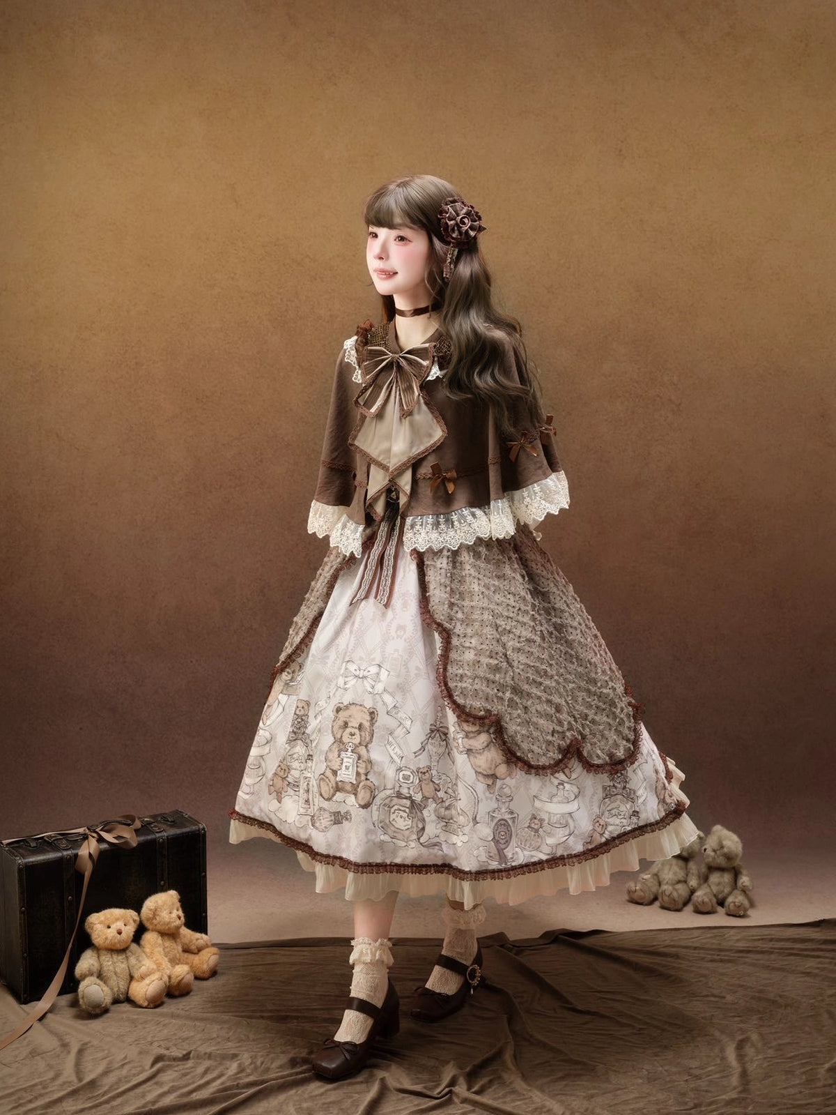 Fula Bear's Perfume Shop Lolita Vintage Bear Print OP Dress