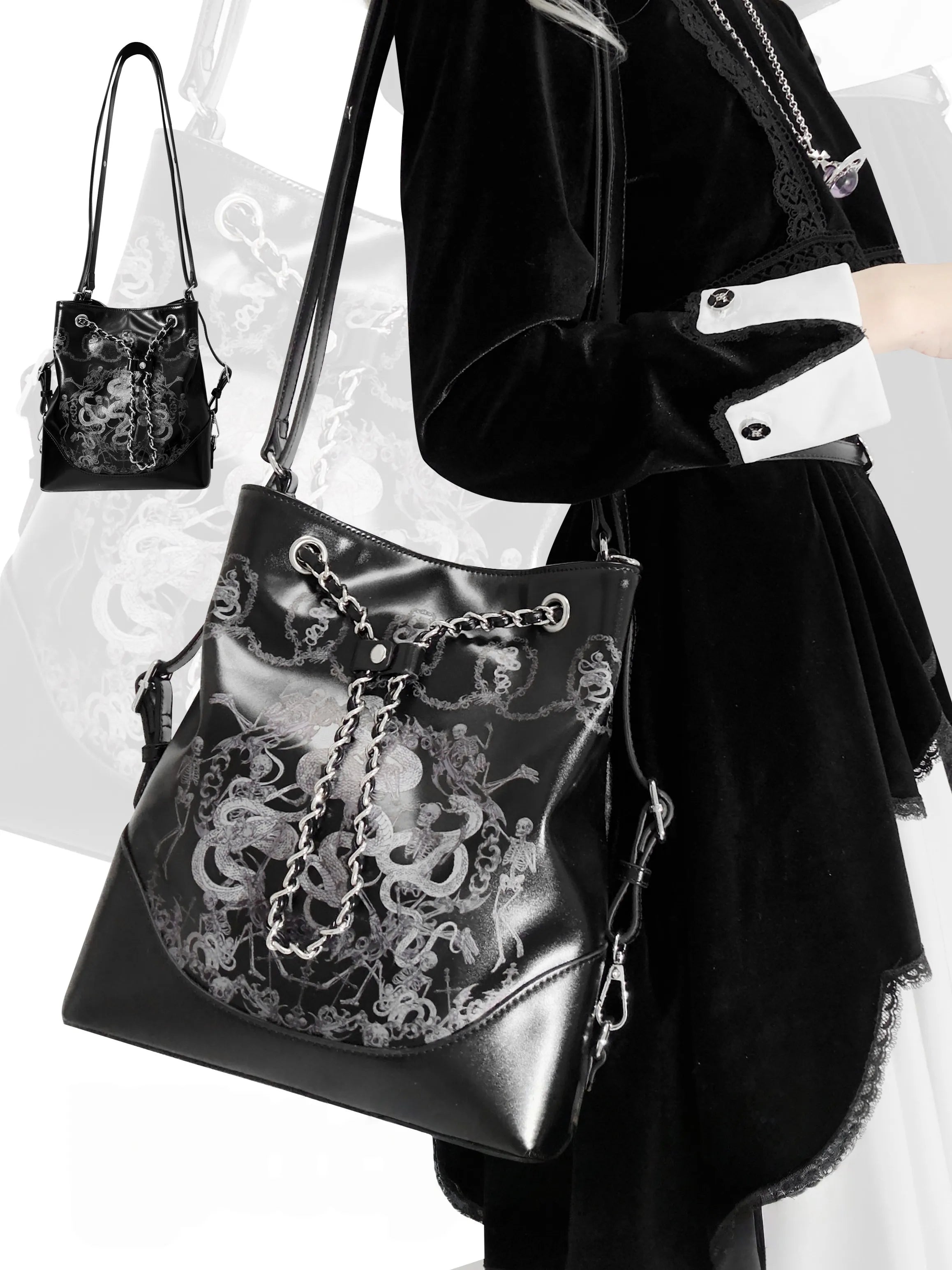 Snake Bone Hell Gothic Small Ita Underarm Shoulder Bag