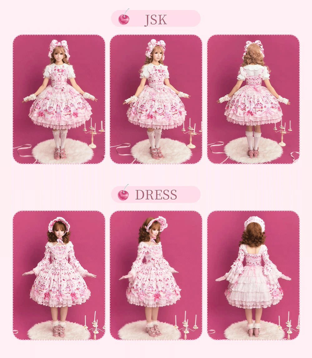 Cherry Cake Lolita Original Sweet Pink Print JSK & Dress Set
