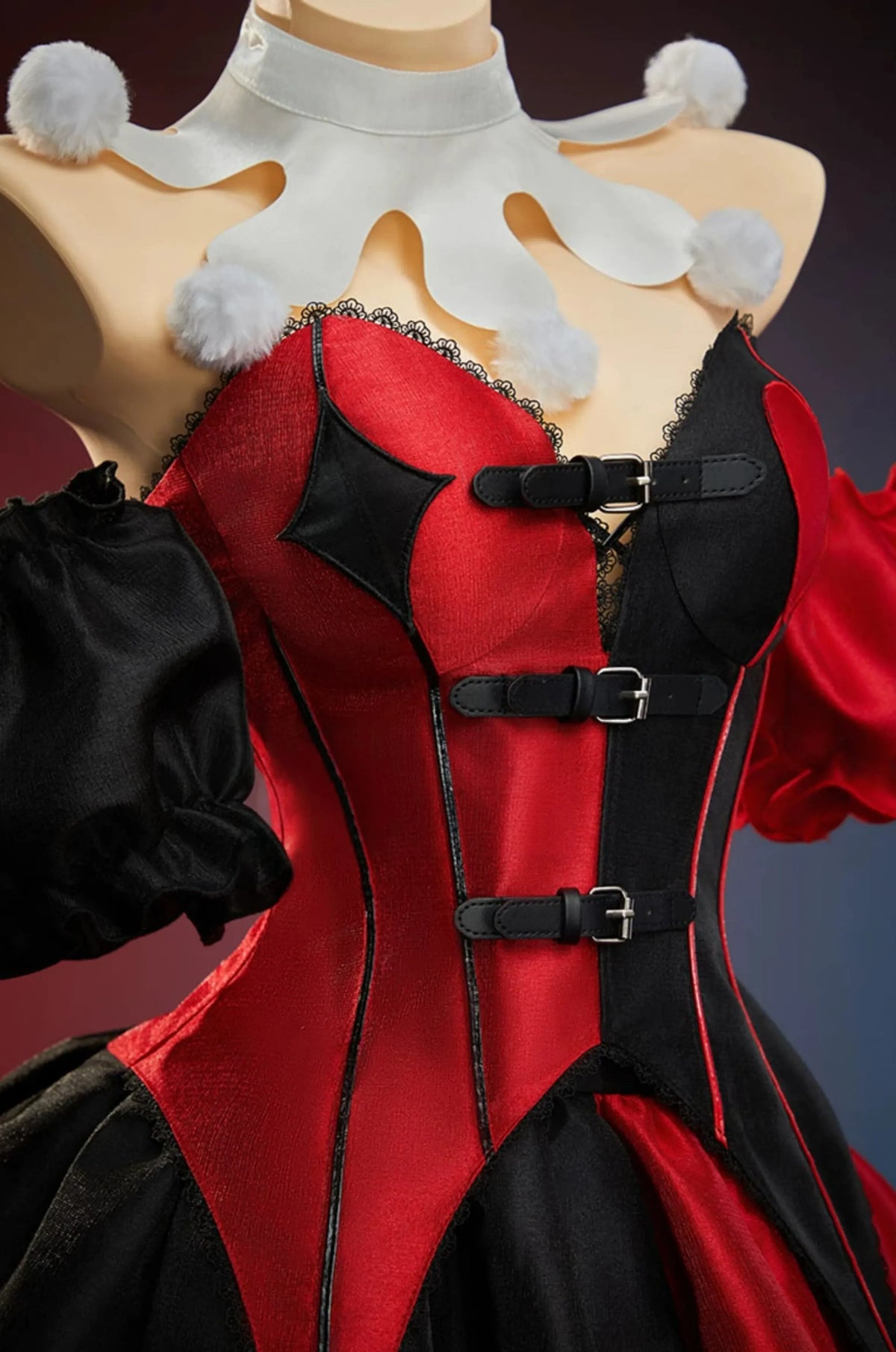 Harley Quinn Gothic Red & Black Patchwork Halloween Clown Cosplay Costume