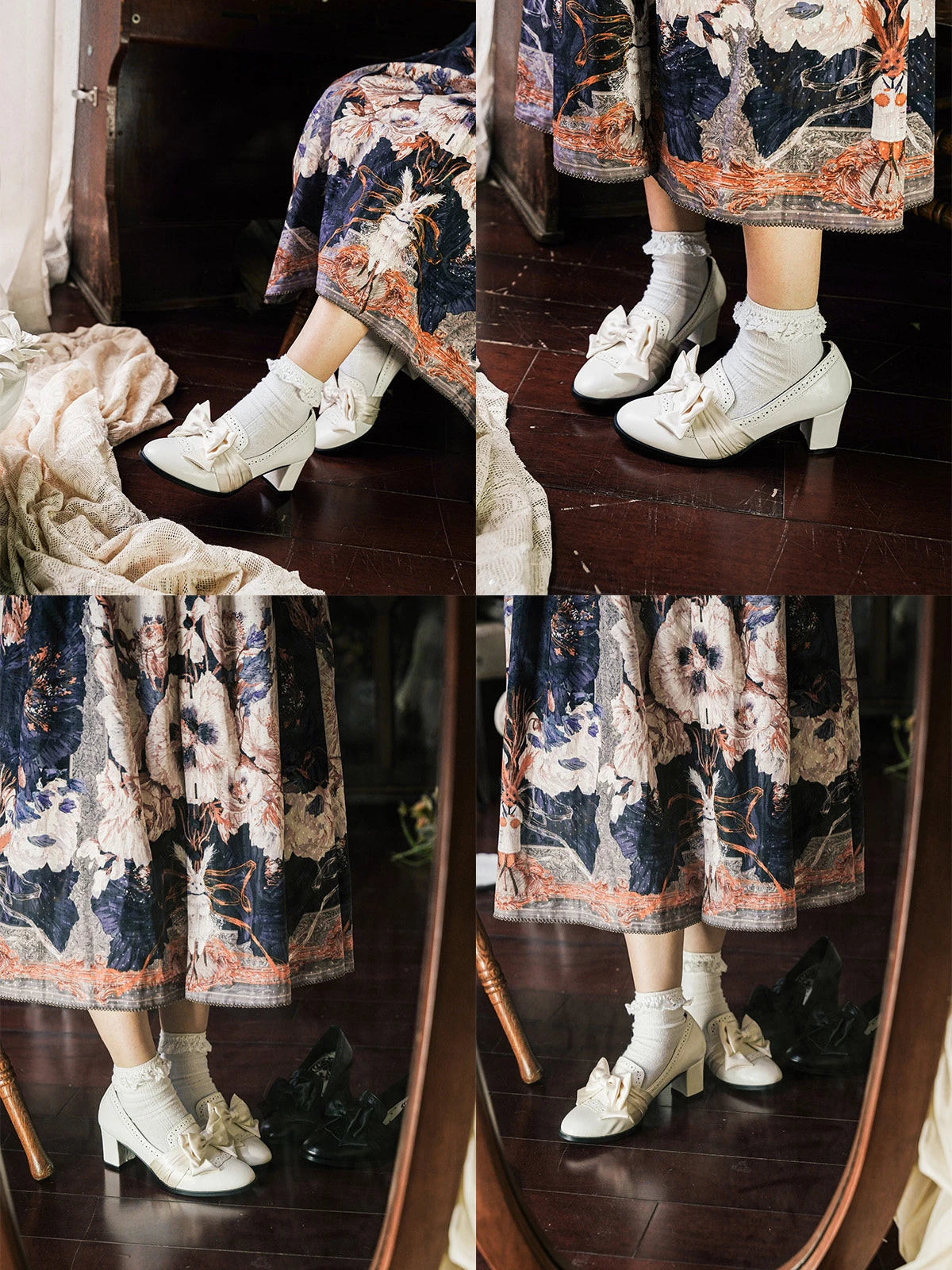 Old Notes Lolita Retro Brogue Carved Mid-Heel Shoes