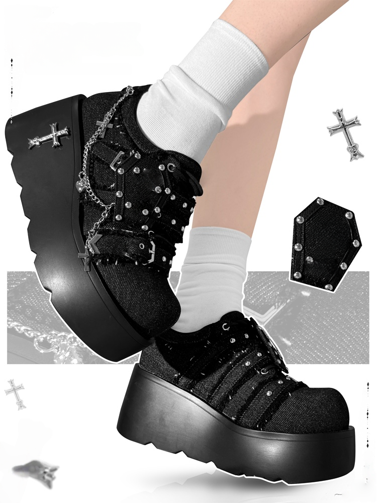 Dark Night Corridor Punk Denim Low Platform Shoes