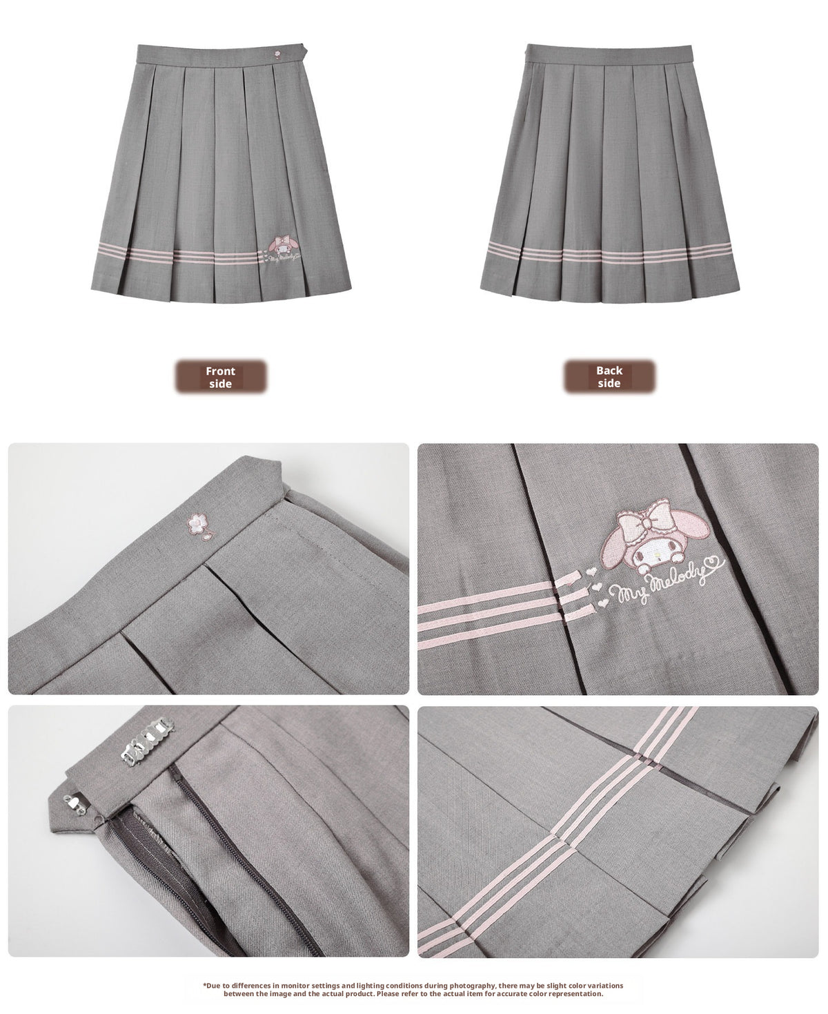 My Melody Gray JK Sailor Uniform Long Sleeve Top Pleated Skirt Bow Tie Set