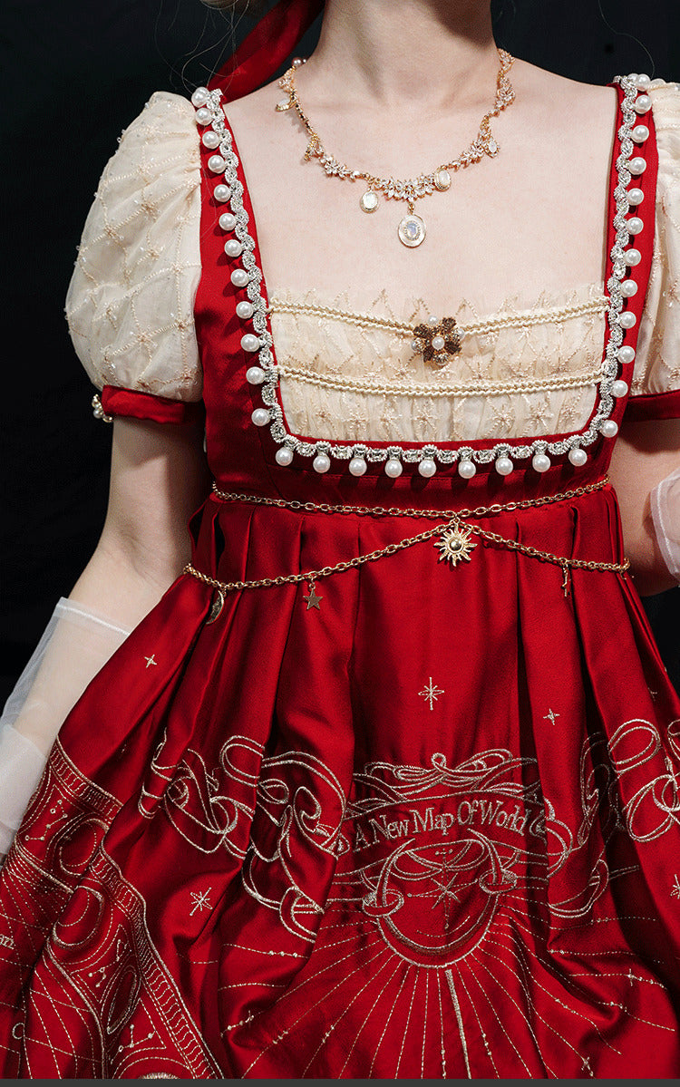 Stellar Map Lolita Wine Red Empire OP Dress
