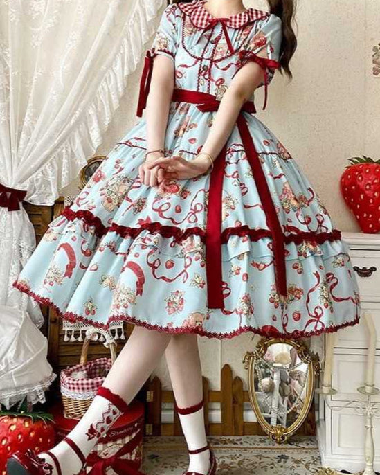 Lolita Sweet Strawberry Bear Cookie OP Dress LS1021