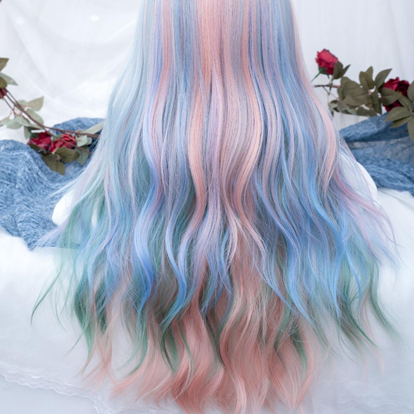 Long Curly Rainbow Mixed Color Wig LE7010