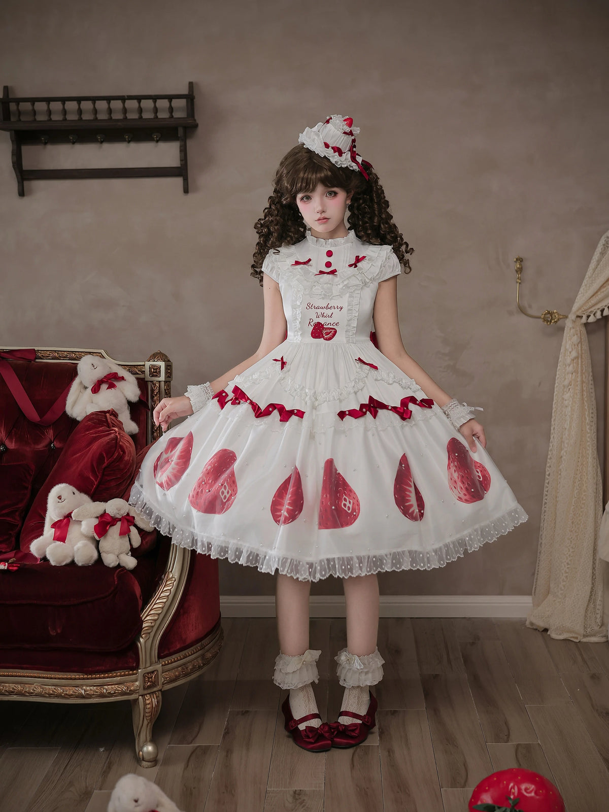 Half Strawberry Sweet Princess Style Lolita Strawberry OP Dress