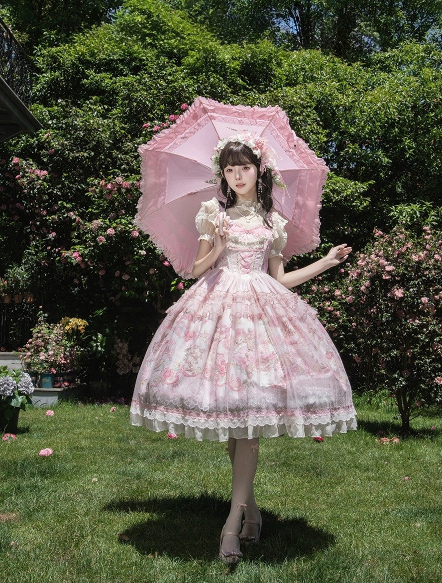 Pink Jacquard Print Sweet Classic Lolita JSK