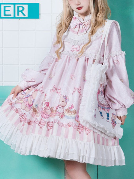Lolita Cute Nurse Bear Print OP Dress LS1016